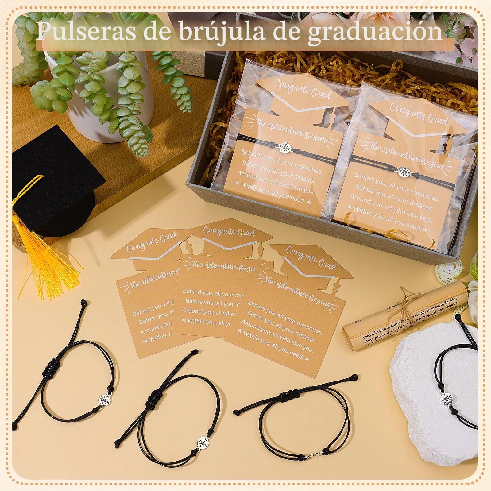 Juego de 24 pulseras de graduación Clase de 2026, pulseras de brújula motivacionales, compra al por mayor para finalistas de escuela/aprobados de exámenes, regalos para él/ella, pulsera