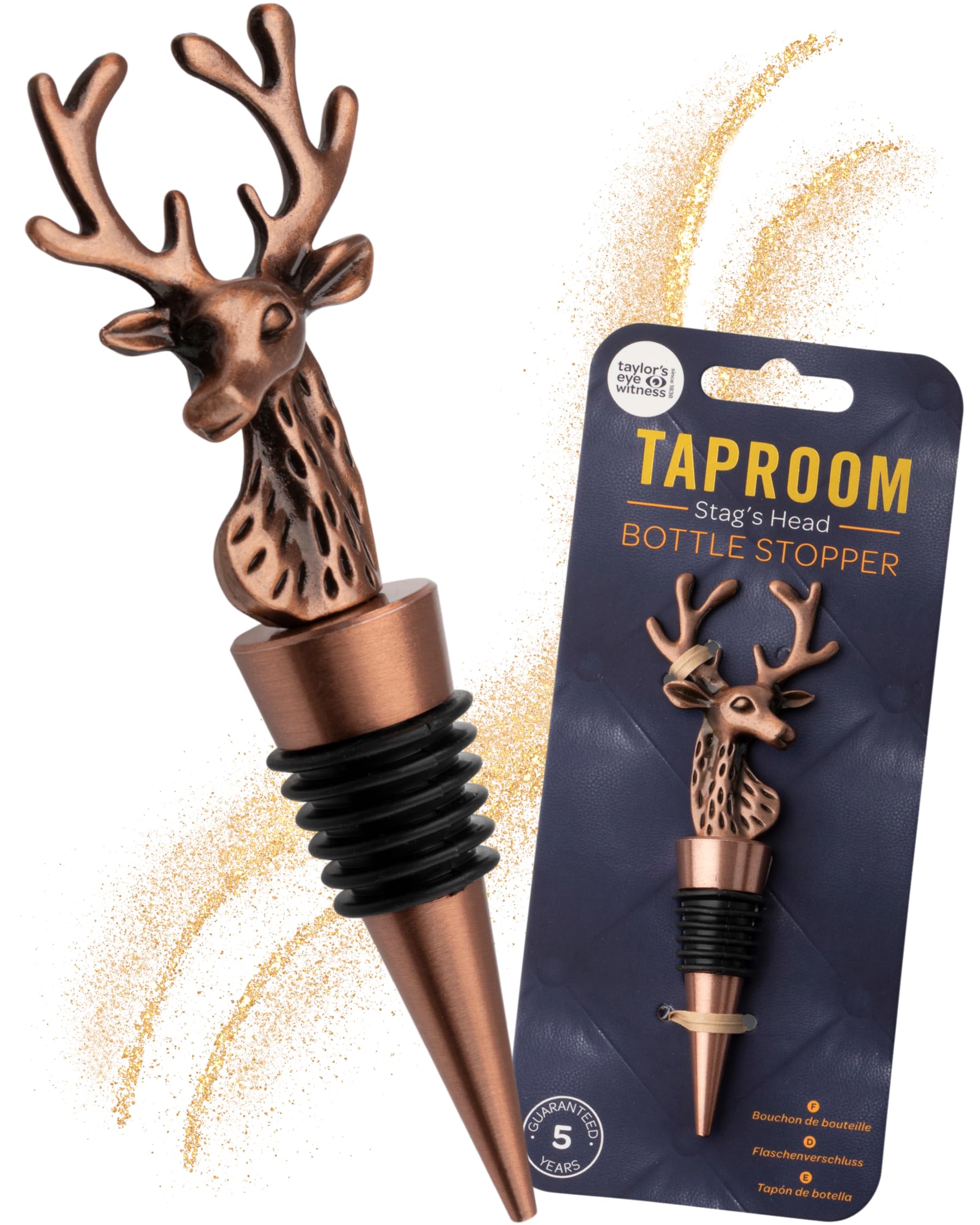 Matt Copper Stag's Head Wine Bottle Stopper - Silicone Layered Seal. Classy Modern Design, Silver In Colour, Great For Beginners & Professionals, 12cm x 4.1cm x 2.1cm