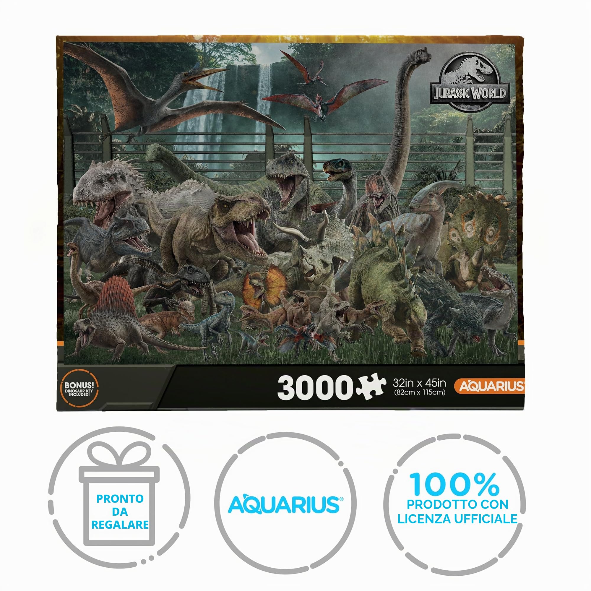 AQUARIUS Jurassic World - Puzzle da 3000 pezzi (puzzle da 3000 pezzi), senza riflessi, vestibilità precisa, con licenza ufficiale, prodotto e oggetti da collezione Jurassic World, 106 x 89 cm