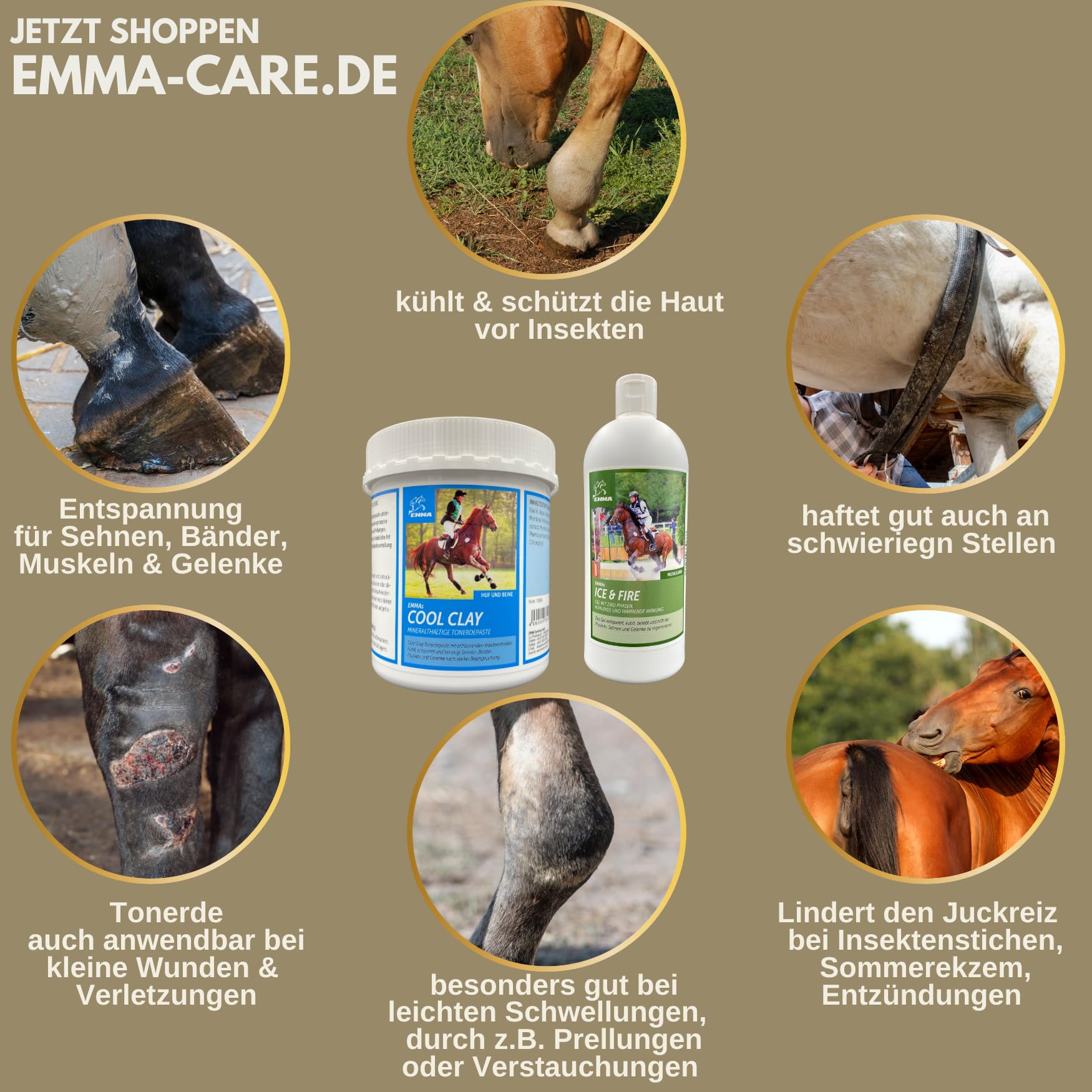 EMMA Kühlgel Pferd 1 L + Pferdesalbe 500 ml mit Arnika & Menthol | Kalt-Warm-Pflegeset für Beine, Muskeln, Sehnen und Bänder – fettfreie Massagepflege nach Belastung