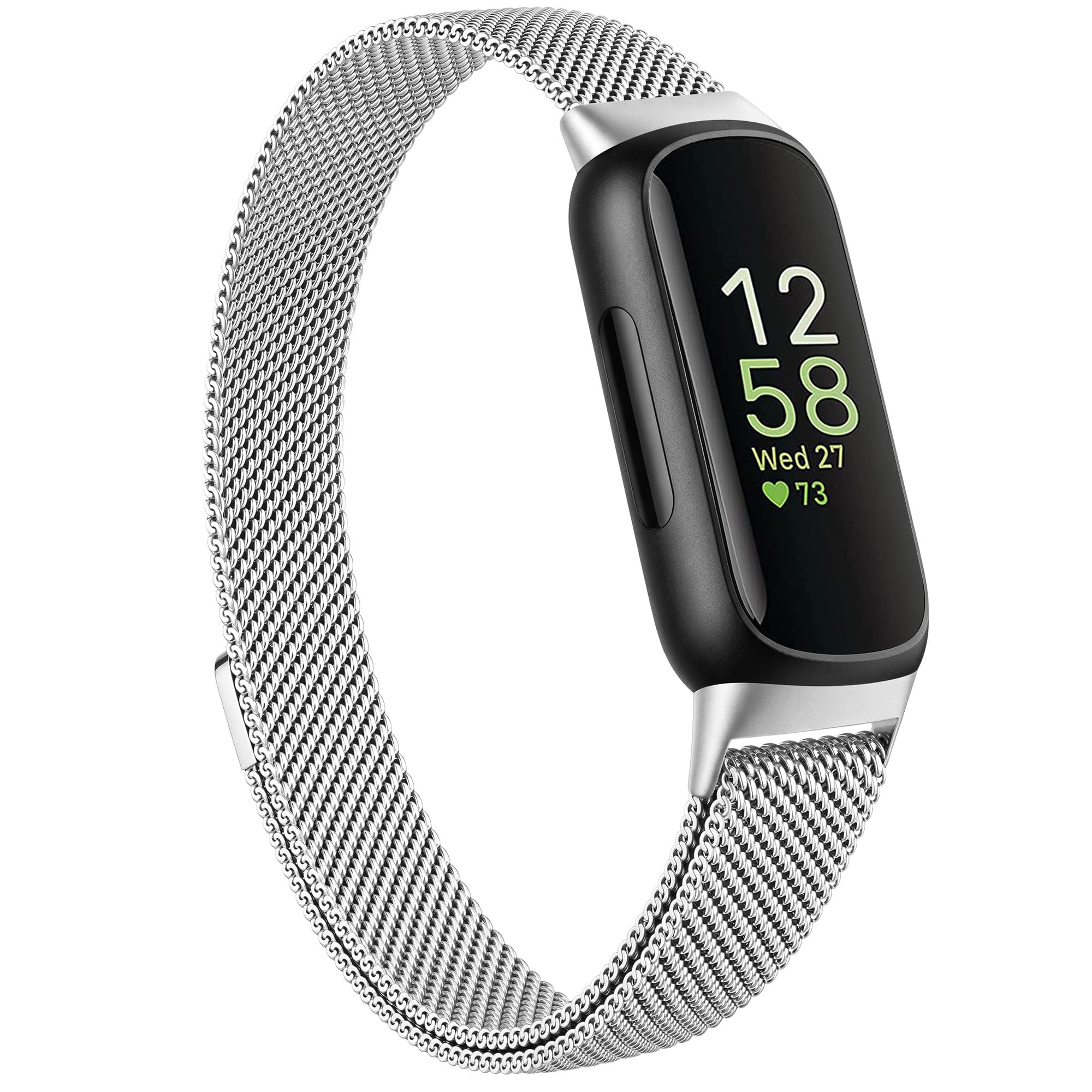 Photo 1 of JKD Metal Bands Compatible with Fitbit Inspire 3 Bands for Women Men, Soft Mesh Loop Straps Replacement Magnetic Wristband Stainless Steel Band for Fitbit Inspire 3 Fitness Tracker, Silver