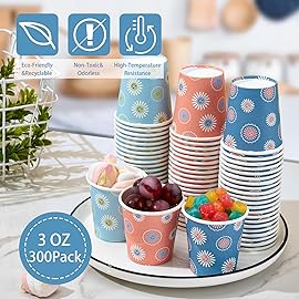 SIUQ 300 Pack 3 oz Paper Cups, Disposable Bathroom Cups, Small Mouthwash Cup, Hot/Cold Beverage Drinking Cups, Mini Paper Cups for Bathroom, Birthday Party, Travel, Events, Picnic, BBQ (Daisy)