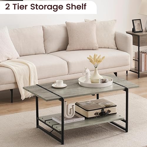 Miniatura 3 de Mesa auxiliar para sala de estar, mesas de sala de estar de 2 niveles, mesa de centro moderna para sala de estar, mesa de centro de madera de granja