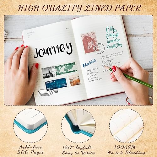 Miniatura 4 de Estune Tree - Cuadernos pequeños de cuero con línea para bolígrafos, cuadernos de materias de bolsillo con tapa dura, bonitos diarios de cuero