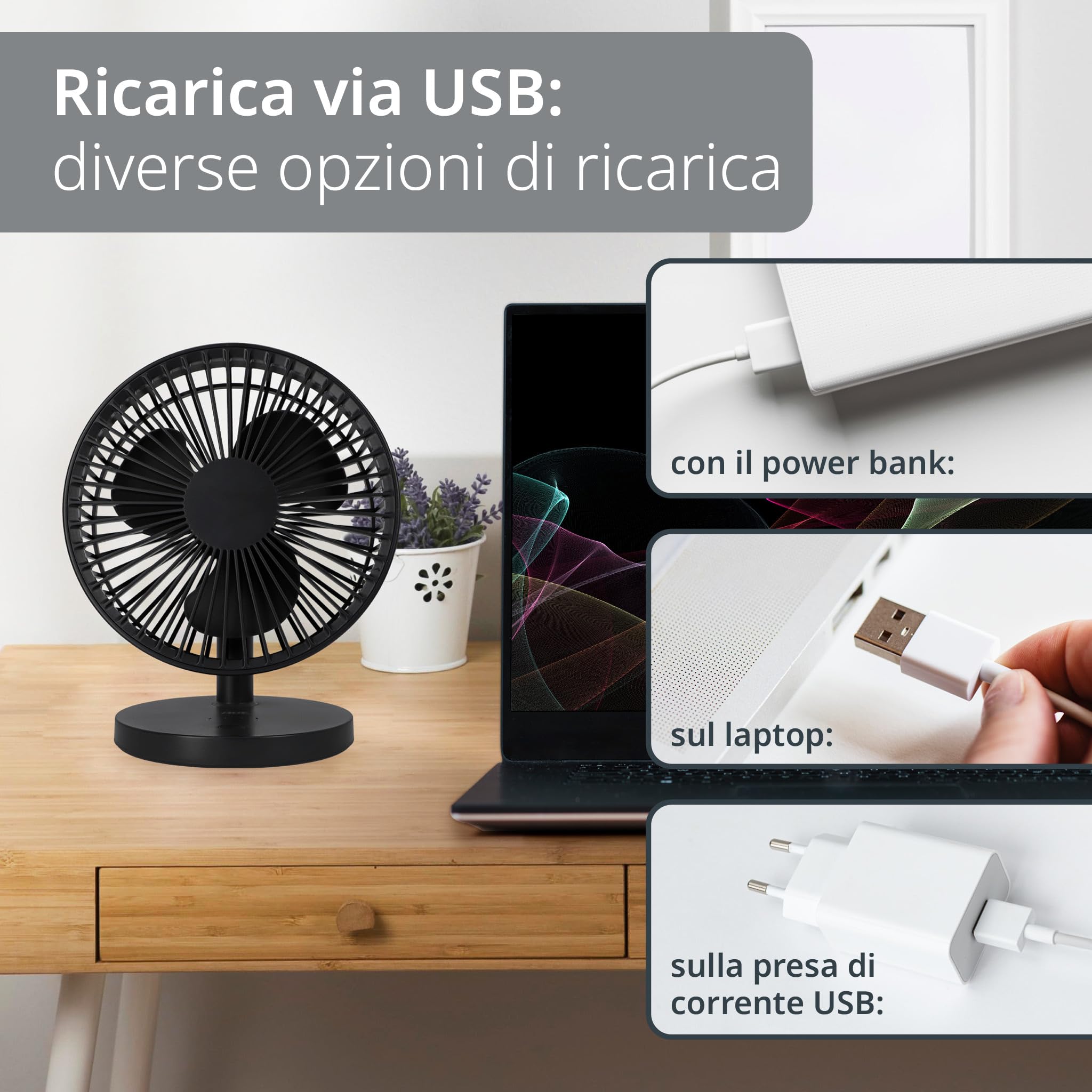 Ventilatore Portatile CUPERINOX AirMax 20000mAh - Power Bank, LED E Telecomando - Silenzioso Per Campeggio, Casa, Ufficio - 3