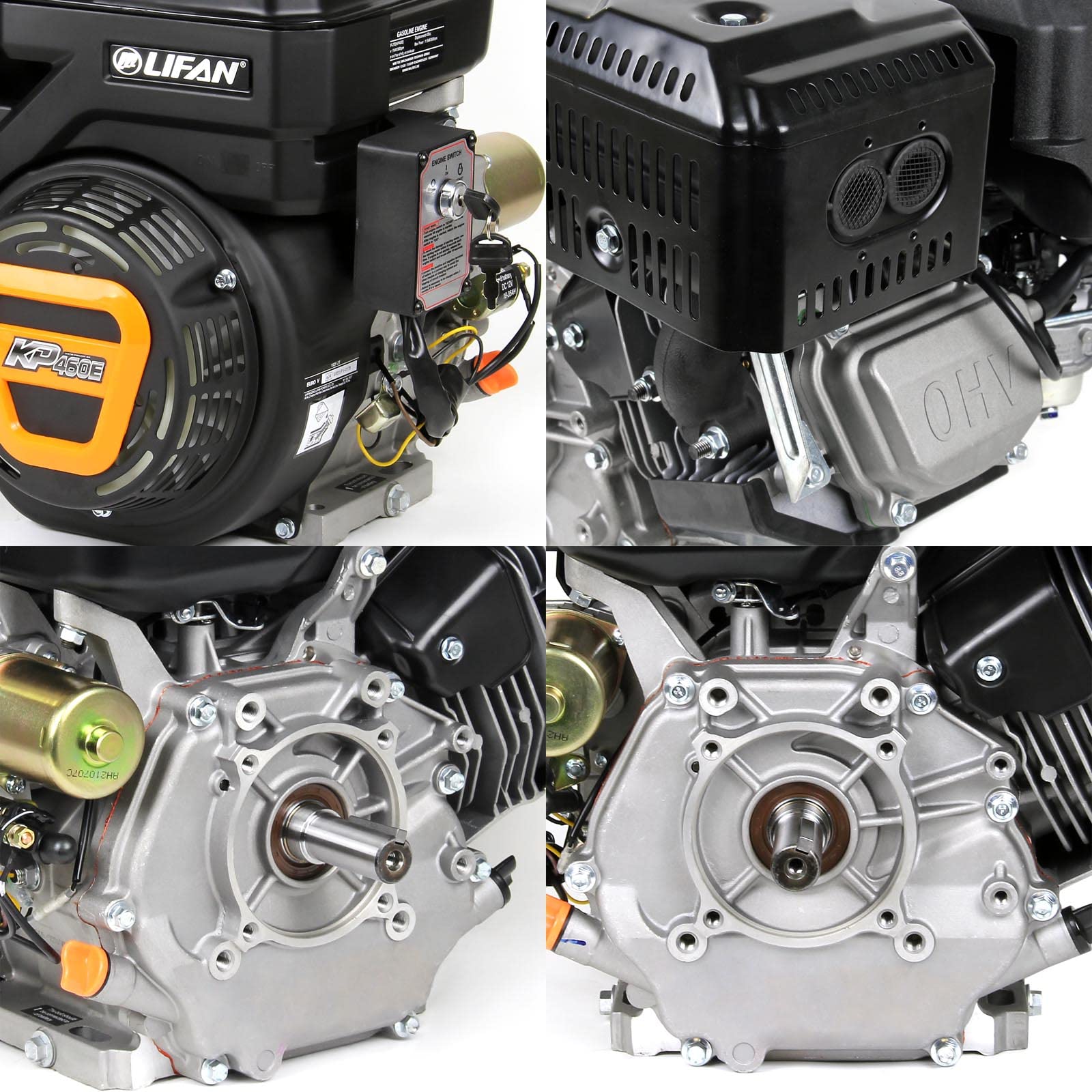 LIFAN KP460E E-Start Benzinmotor mit 16,3 PS Einzylinder für Rüttelplatten und Baumaschinen, luftgekühlter 4-Takt Motor mit 25 mm Kurbelwelle, OHV-Ventilsteuerung & 459 cc Hubraum