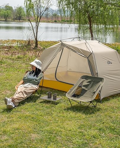 Miniatura 7 de iClimb Silla plegable de camping compacta ultraligera baja con bolsillo lateral y bolsa de transporte (caqui)