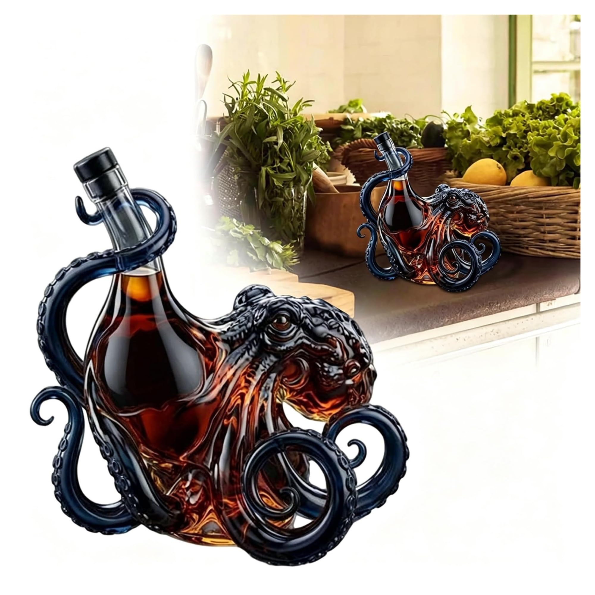 Rum Edition - Bottiglia 3D a forma di polpo, decorazione nautica, collezione di arte marina, bottiglia di alta qualità per vino, liquore, soda