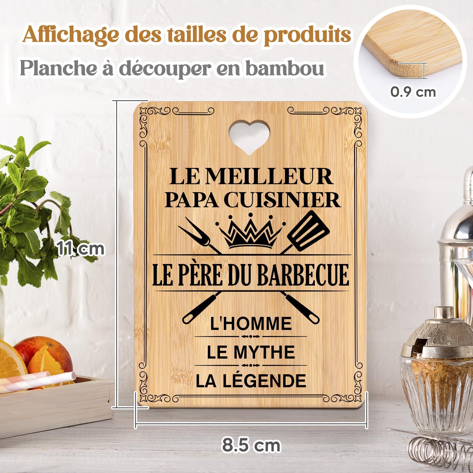 Planche à Découper Bambou Naturel Gravée – Cadeau Papa Idée Originale Fête Des Pères Anniversaire – 'L’Homme Le Mythe La Légende'