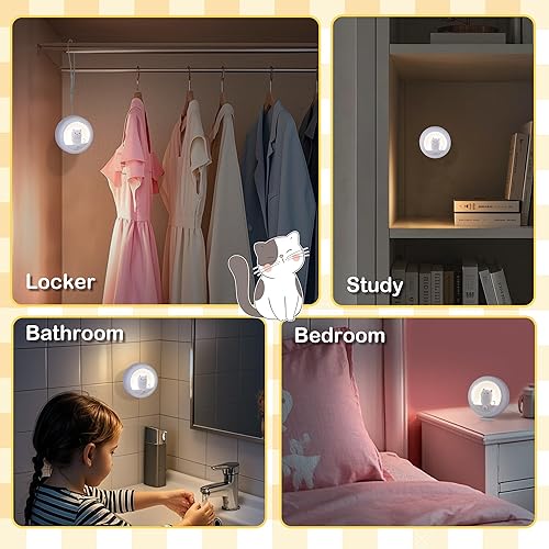 Miniatura 4 de Attivolife Luz magnética con sensor de movimiento para gatos, lámpara de noche recargable regulable, LED blanco cálido, dormitorio, pasillo,
