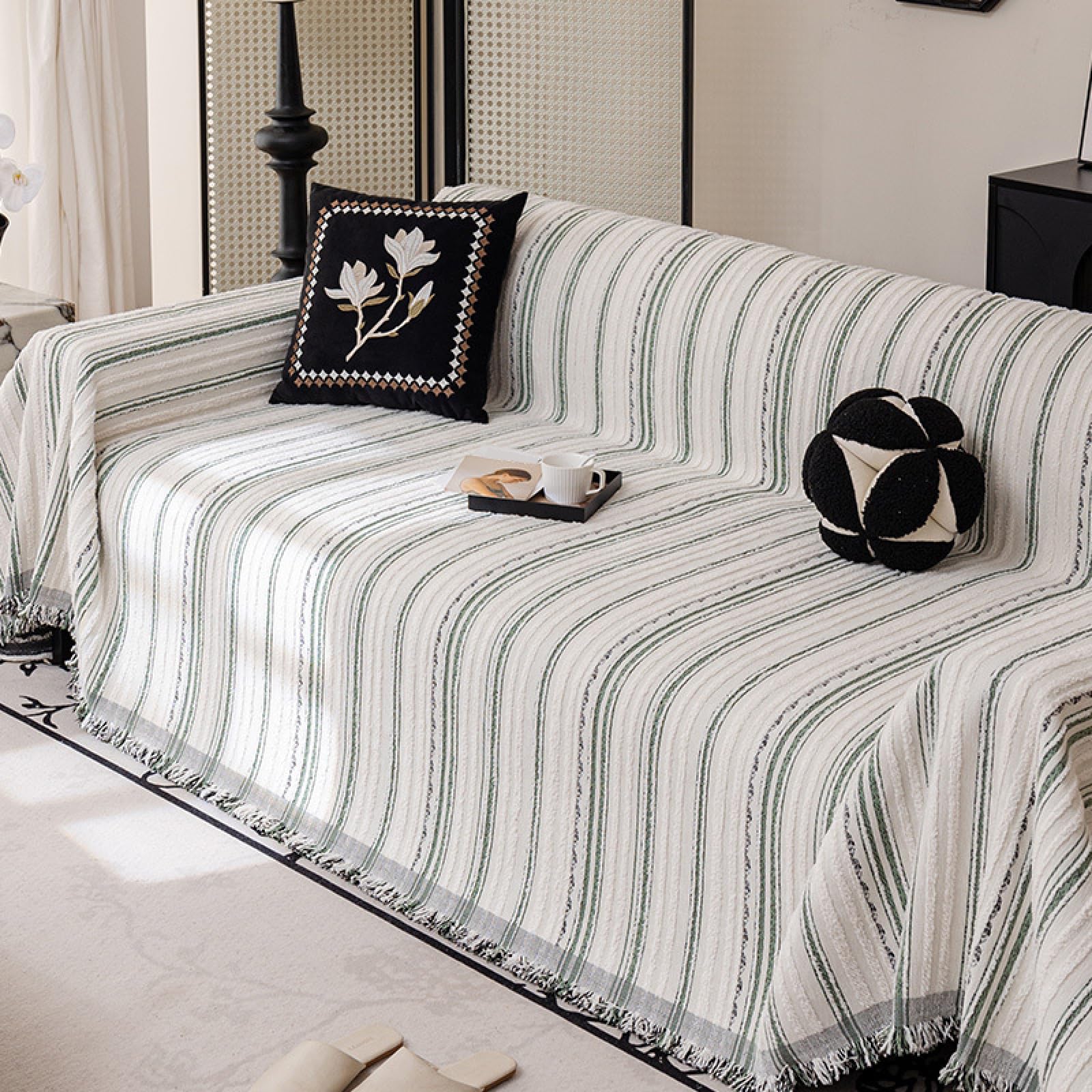 Pokrowiec na sofę Chenille na 2 3 4 siedzenia, rzuty na kanapę bardzo dużą, nadającą się do prania sofę Slipcover, pokrowiec na kanapę narożną, oddychanie, całoroczny, zielony, 180 x 380 cm