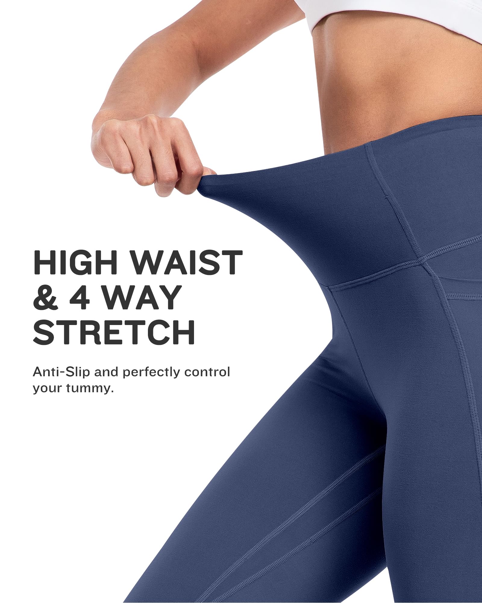 NORMOV Paquete de 4 leggings de yoga con bolsillos para mujer, pantalones de entrenamiento suaves de cintura alta con control de abdomen