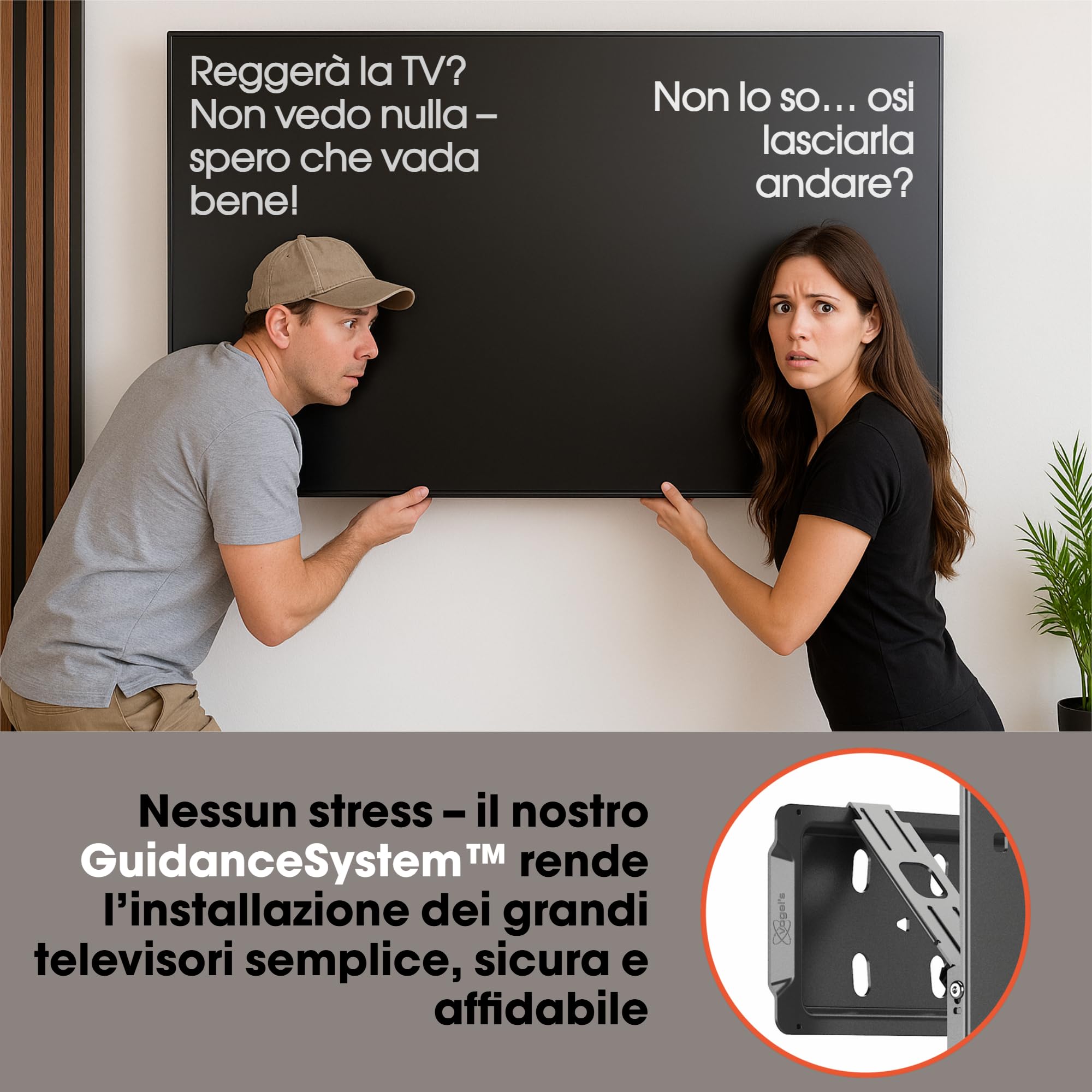 Vogel's TVM 5705 – Supporto da parete per TV ultrasottile con GuidanceSystem™ per appendere in modo semplice TV grandi, 40–110'', max 100 kg, certificato TÜV, VESA 600x400, distanza dal muro 1,3 cm