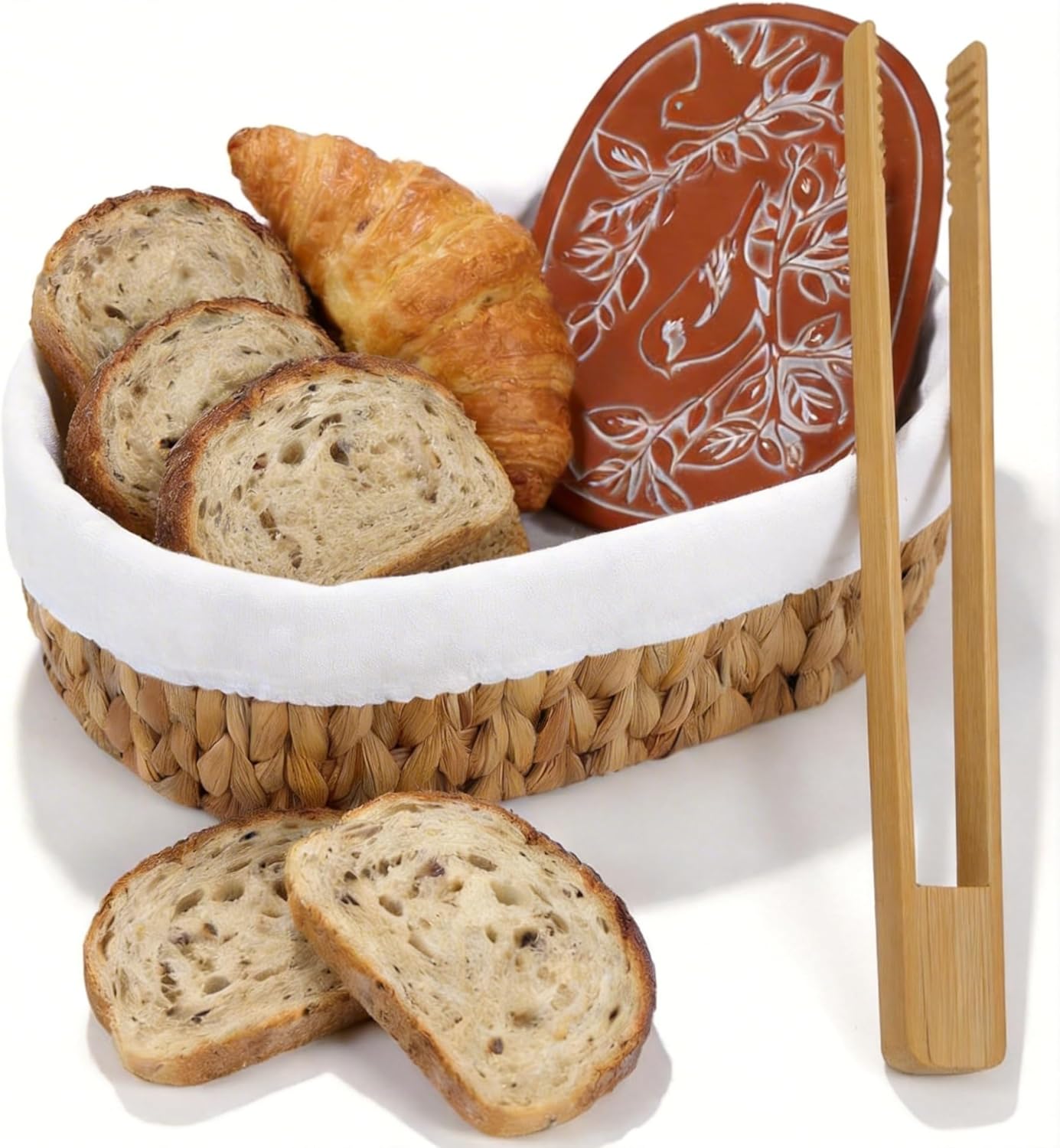 YANGQIHOME Bread Warmer Basket with Stone, Tortilla Warmer, Water Hyacinth Bread Baskets for Serving, New Home Gift Basket