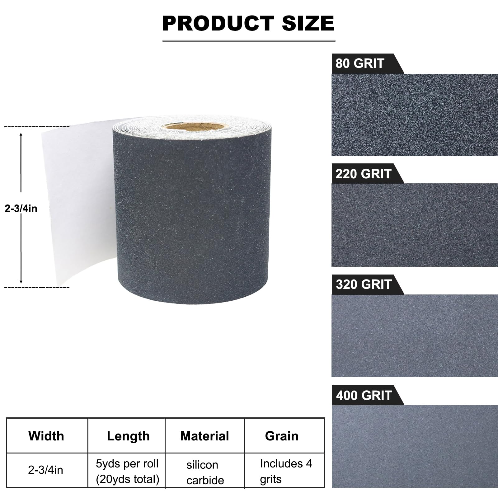 Silicon Carbide Sandpaper Rolls - 20 Yards, 4 Grits -2