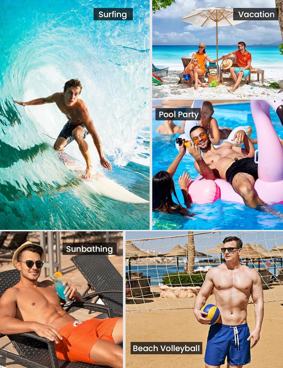 BGOWATU 2 in 1 Men's Swim Trunks Board Shorts with Compression Liner Quick Dry Bathing Suit 9" Beach Shorts with Pockets