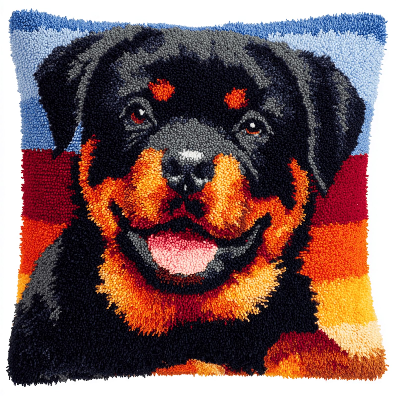 XDEGHUANGSS Latch Hook Cushion Cover Kit,DIY Craft Kit,43x43 cm,Rottweiler