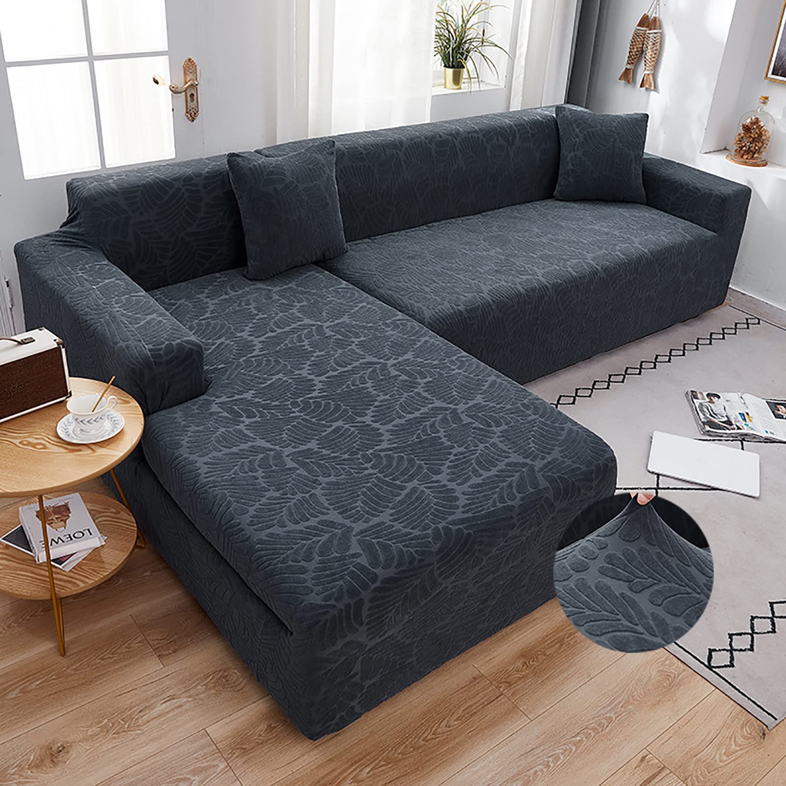 Housse de canapé en forme de L noire pour un salon moderne sans poils de chiens
