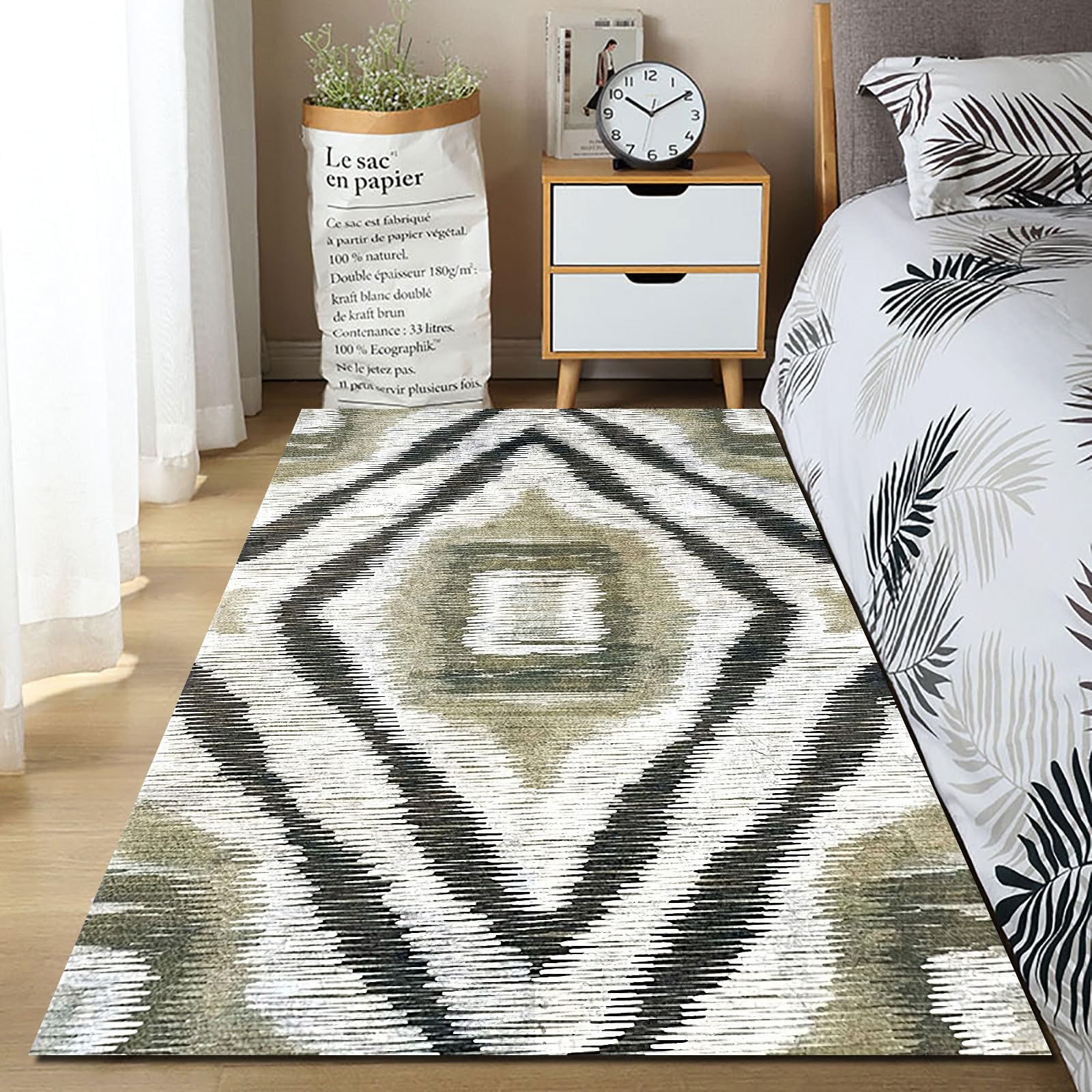 Tapis modern geometric black 180x200cm pour chambre et bureau chaleureux