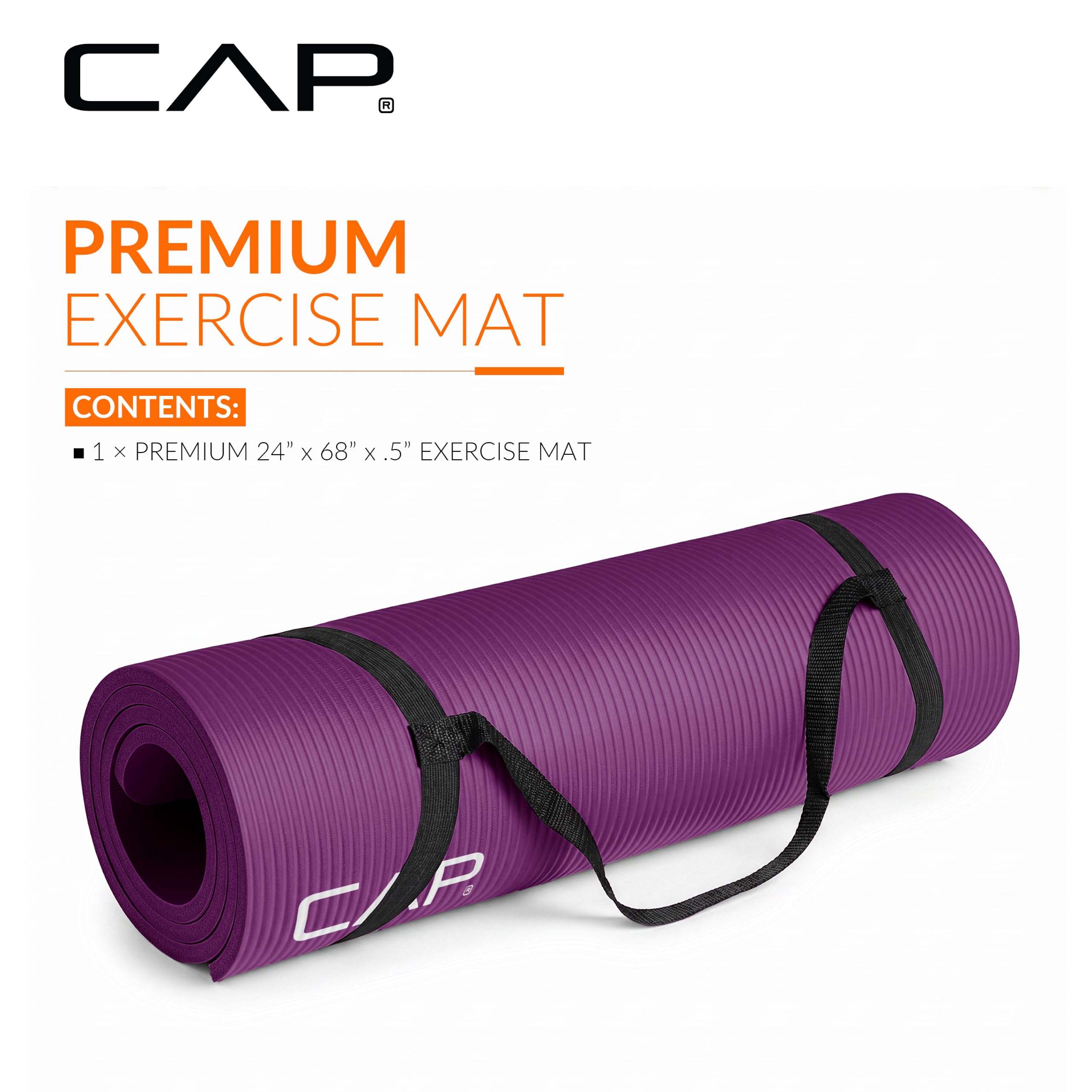 CAP 1/2" Thick Yoga Mat, Exercise & Workout Mat with Strap, Wine view 2