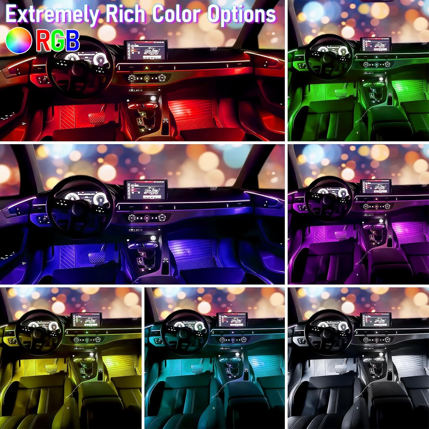 LED Strip Lights for Cars, 4Pcs Automotive Atmosphere Lights with USB Port, Music Sync, APP Control and DIY Mode, 8 Colors Sticked LED Lights for Car Accessories Interior for SUV Truck Car Decor