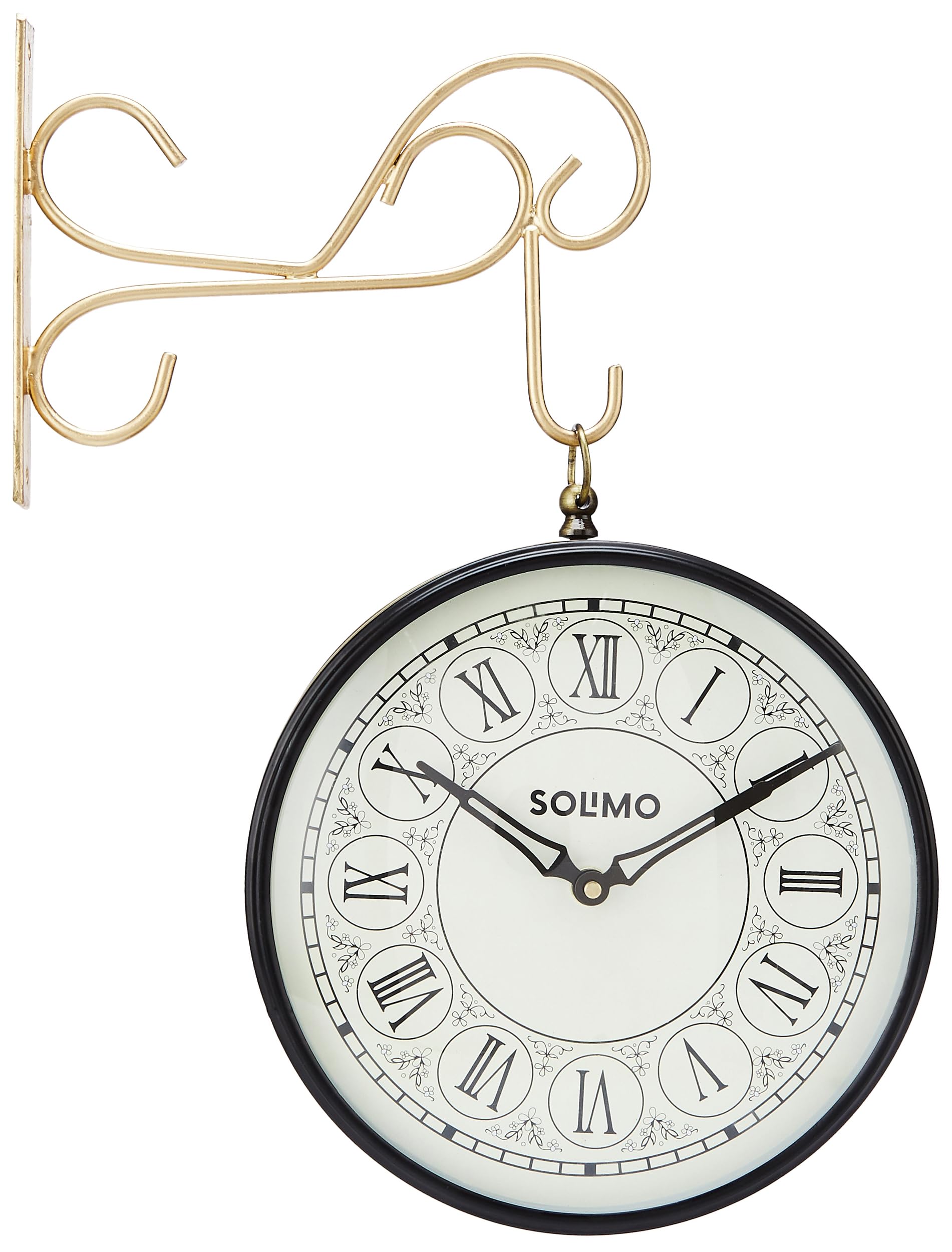Amazon Brand - Solimo Metal Analogue Railway Wall Clock | Double Sided Hanging Clock | Vintage Look | for Living Room/Home/Office Décor | 8-inch Dial | (20x15x20 cm) (Brass Antique) (B0CZ9GGMX4) Amazon Price History, Amazon Price Tracker