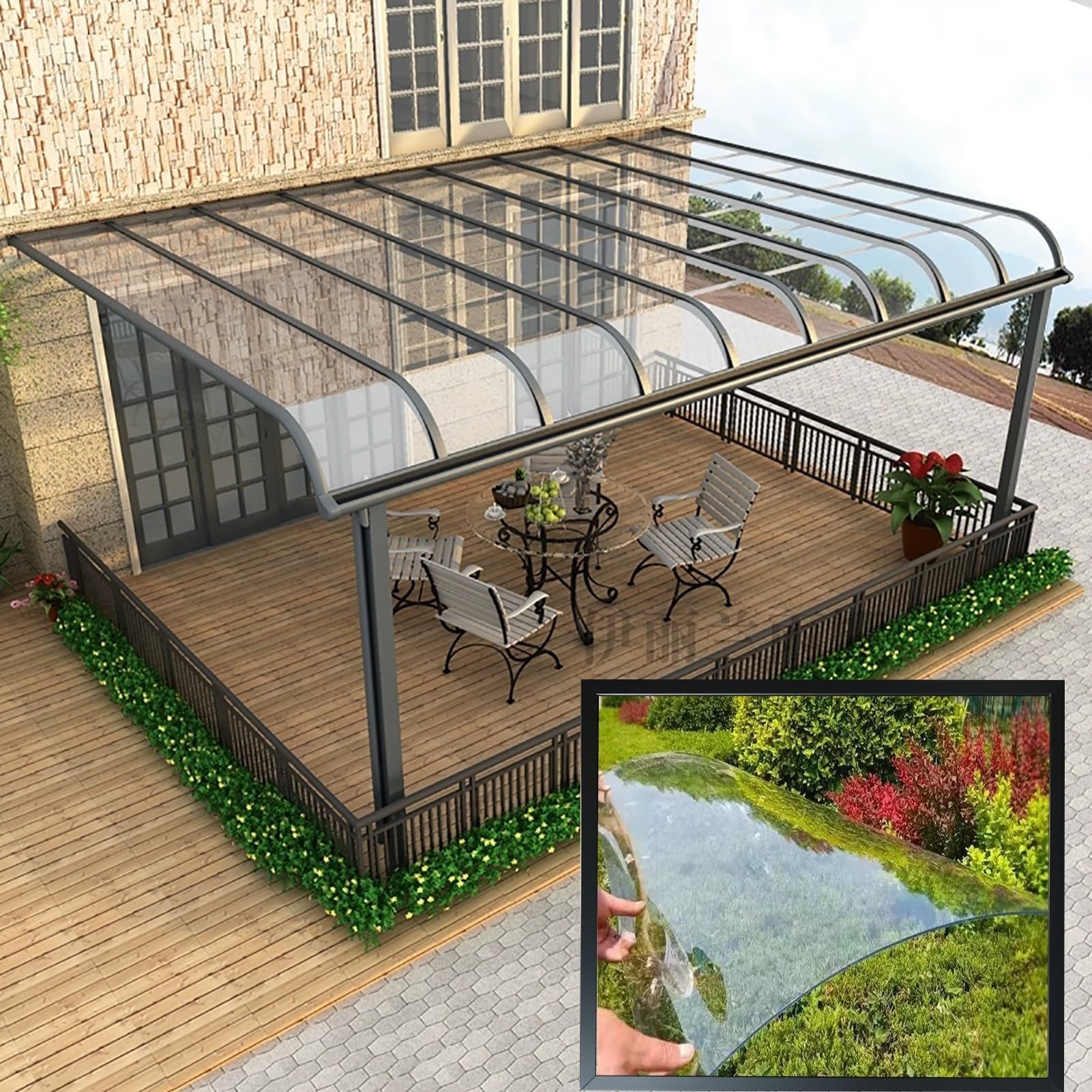 1.2mm Transparent Polycarbonate Roofing Sheet, Outdoor Patio Greenhouse Panels, UV Rain Protection Rain Pergola Roof Panels, for Patios, Partitions, Etc, Roof(1.56x2m(5.1 * 6.6ft))