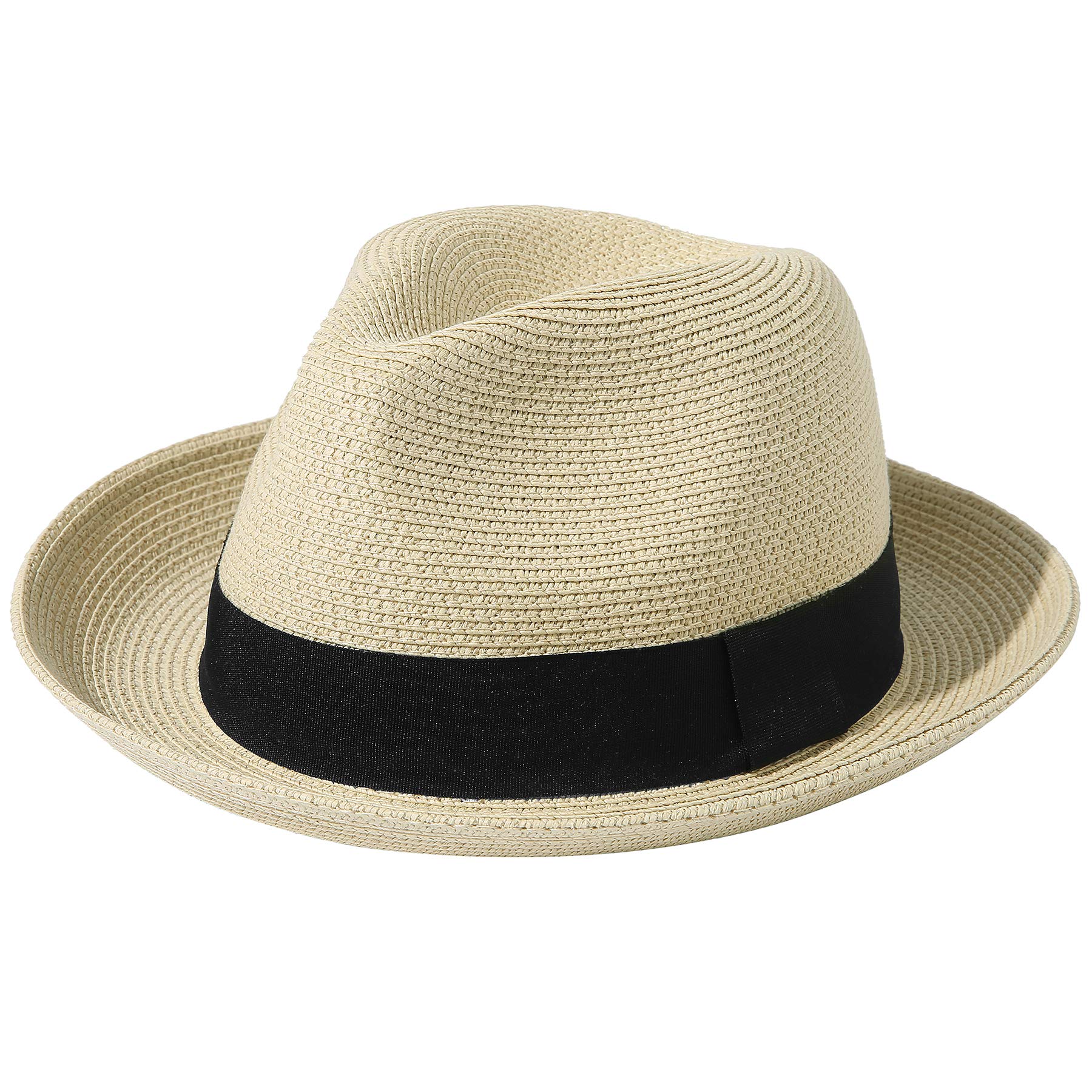 LanzomMen Women Straw Foldable Roll up Hat Fine Braid Fedora Summer Beach Sun Hat