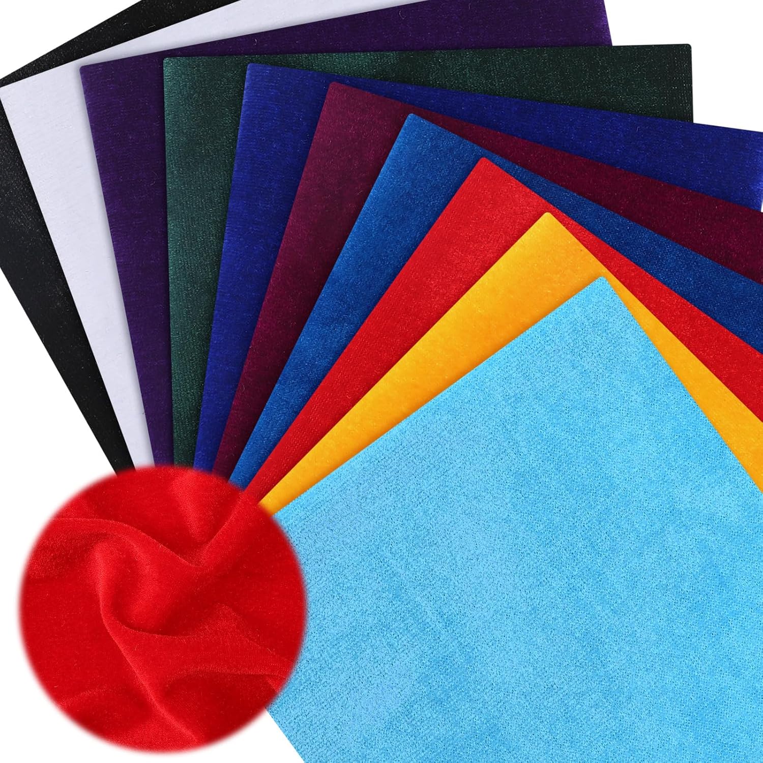 smoothnovelty 10 pcs assorted double sided velvet soft fabric 20" x 20" stretch velvet fabric fuzzy quilting squares for diy bags wallet glasses cloth craft projects