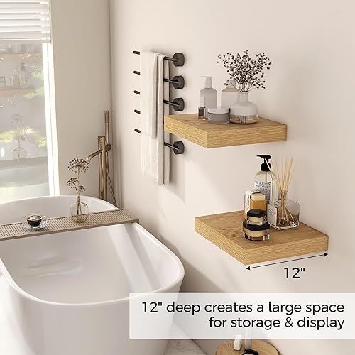 Miniatura 4 de Fun Memories 12 Inch Floating Shelf, Rustic Wood Wall Shelves for Wall Decor & Storage, 12 x 12 Floating Shelf for Living Room, Bathroom, Bedroom,