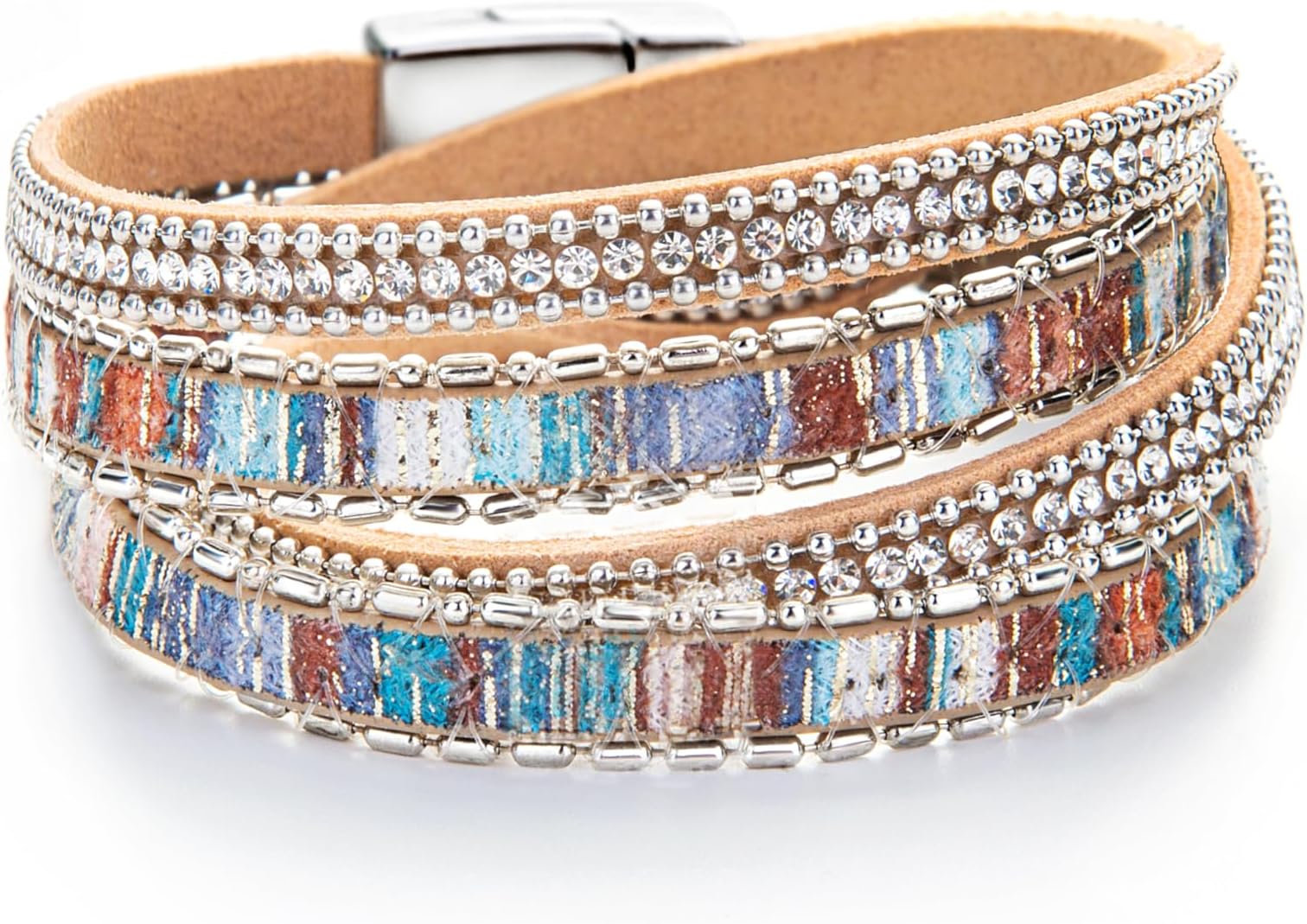 Leather Wrap Bracelets for Women, Boho Leopard Multi-Layer Crystal Beads Cuff Bracelet Jewelry