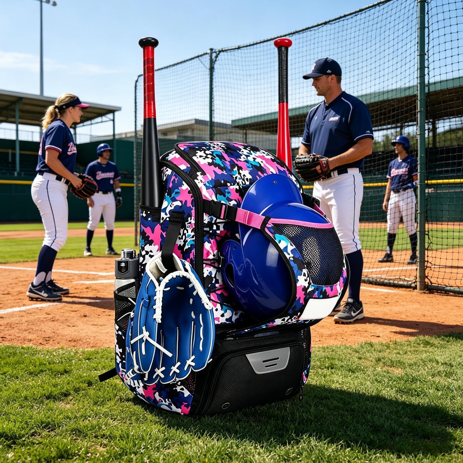 Mochila de Béisbol - Pack Ligero y Grande con Correas Ajustables de Hombros,de sóftbol Femenina | para Soccer, Football, Deportes, Escuela, Viaje, Práctica, Entrenamiento, Verano y Primavera