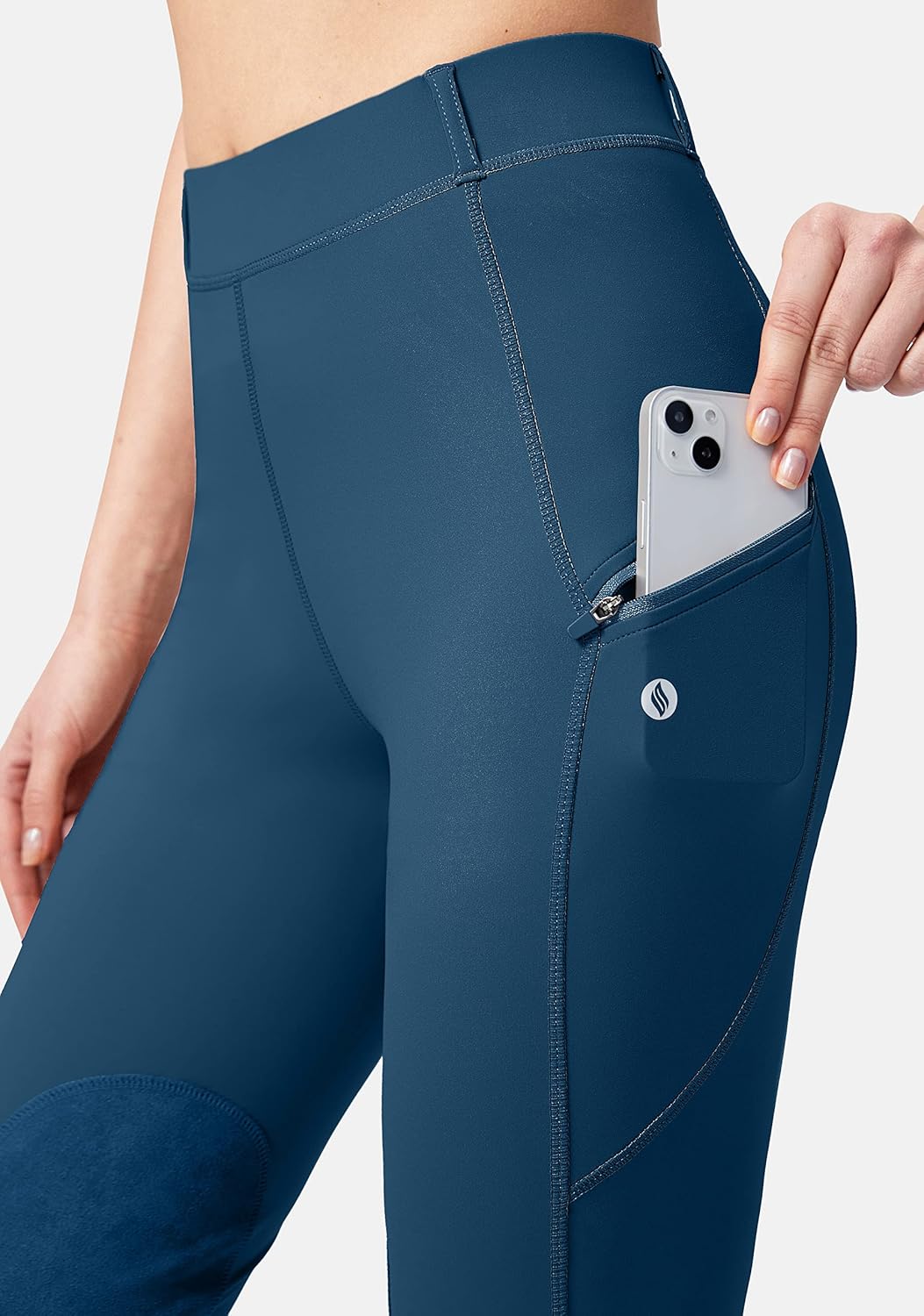 SANTINY Women's Horse Riding Pants with Zipper Pockets Knee-Patch Schooling Tights Equestrian Breeches for Women - Image 4