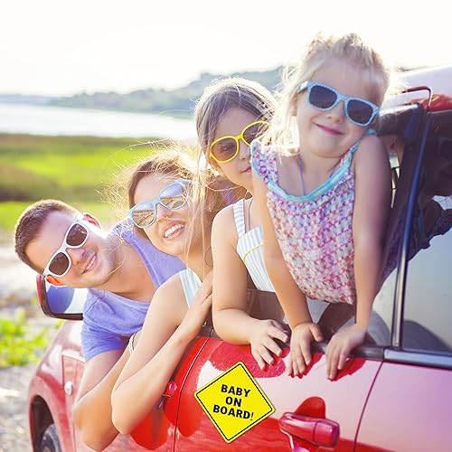 Miniatura 6 de Letrero magnético para automóvil de bebé a bordo, paquete de 2, 5 x 5 pulgadas, adhesivo magnético esencial para parachoques, amarillo brillante y