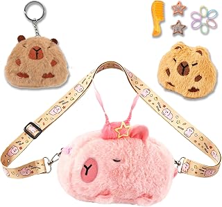 KEYDUACU Capybara Crossbody Bag for Women, Cute Plush Animal Shoulder Purse, Novelty Kawaii Handbag Gift for Women (Pink)