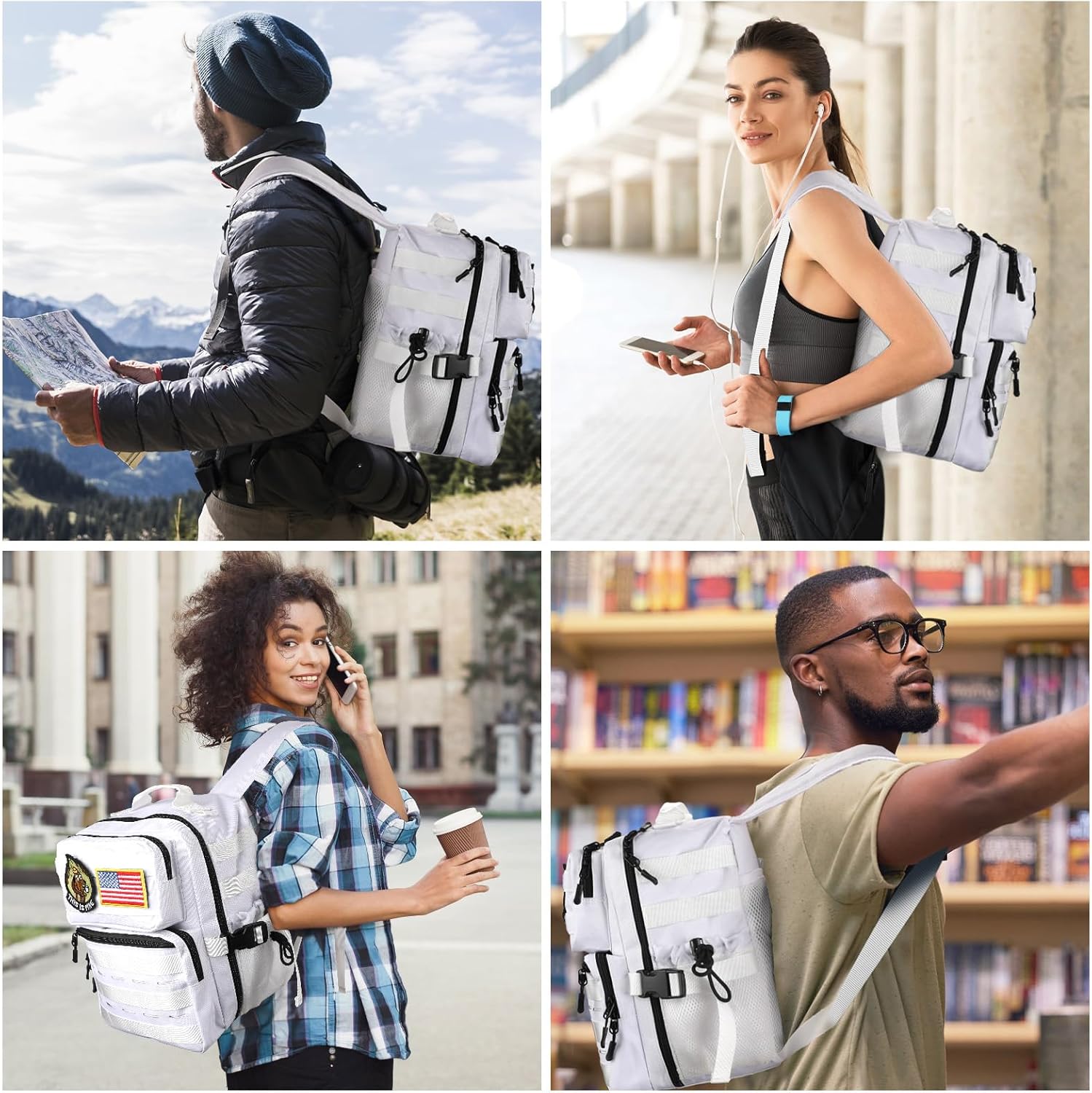 9L Mini Tactical Backpack for Men Women,Small Military Tactical Backpack for Gym,Hiking,Camping,Cycling (White) - Image 7