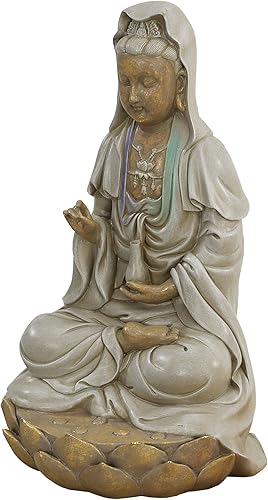 Design Toscano EU1017 Diosa asiática Guan Yin sentado en Lotus al aire libre jardín estatua, 12 pulgadas, a todo color