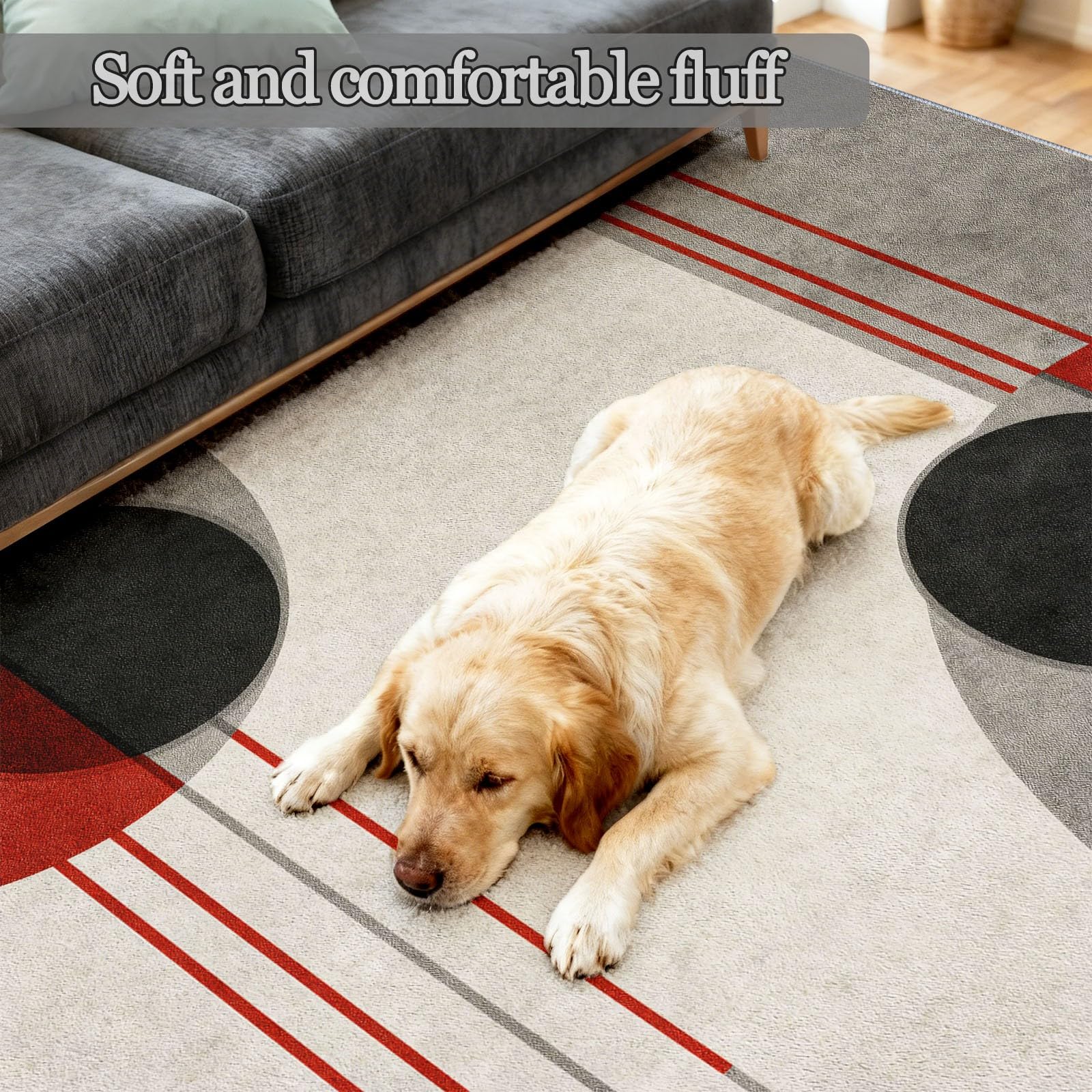 Gris Rouge Tapis pour Salon 120 x 170 cm, Lavables avec Dos Antidérapant, Tapis à Poils Courts Imprimé Abstrait Vintage Lignes Géométrique pour Cuisine Salle à Manger Bureau et Chambre
