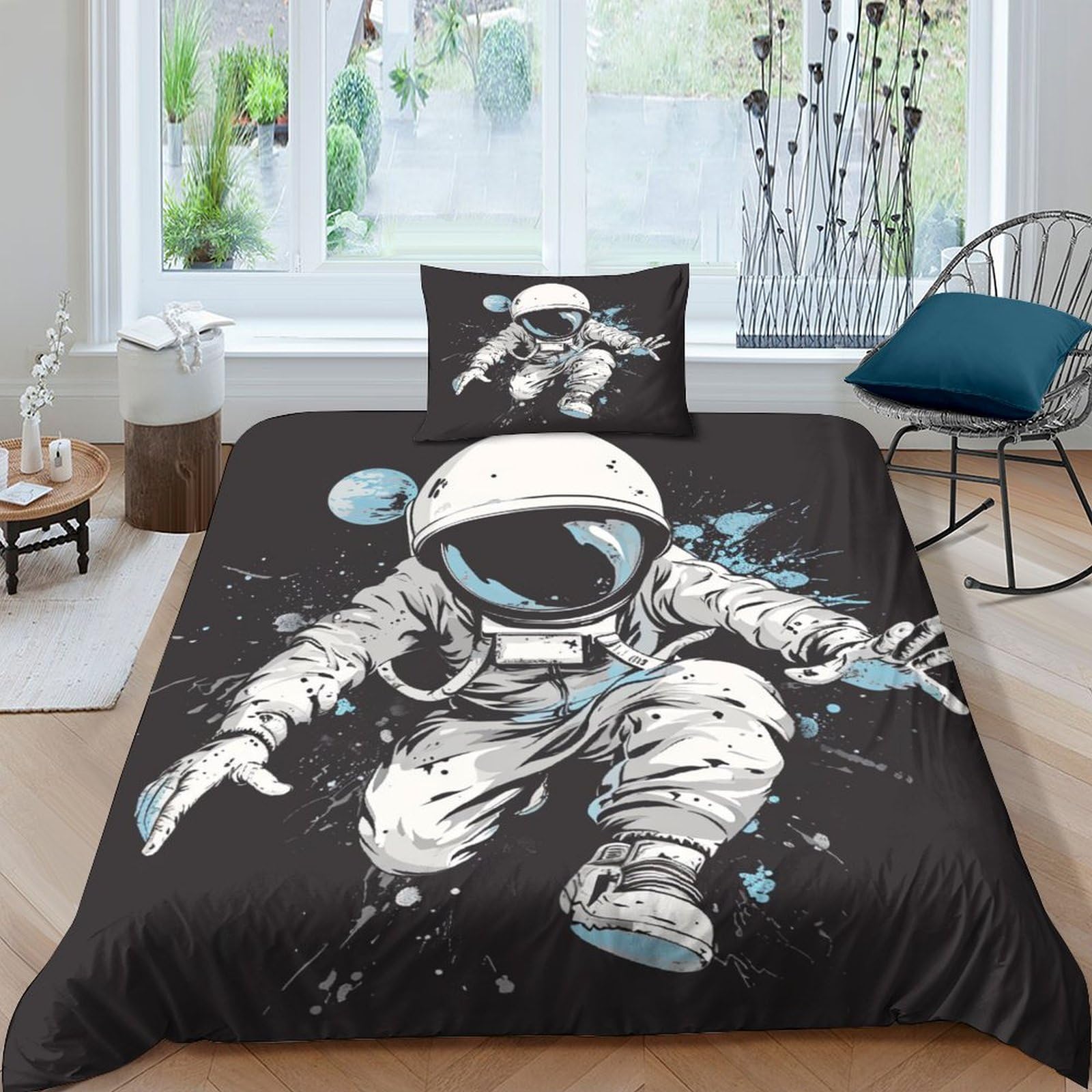 Housse de couette 3D astronaute pour s'endormir la tête dans les étoiles