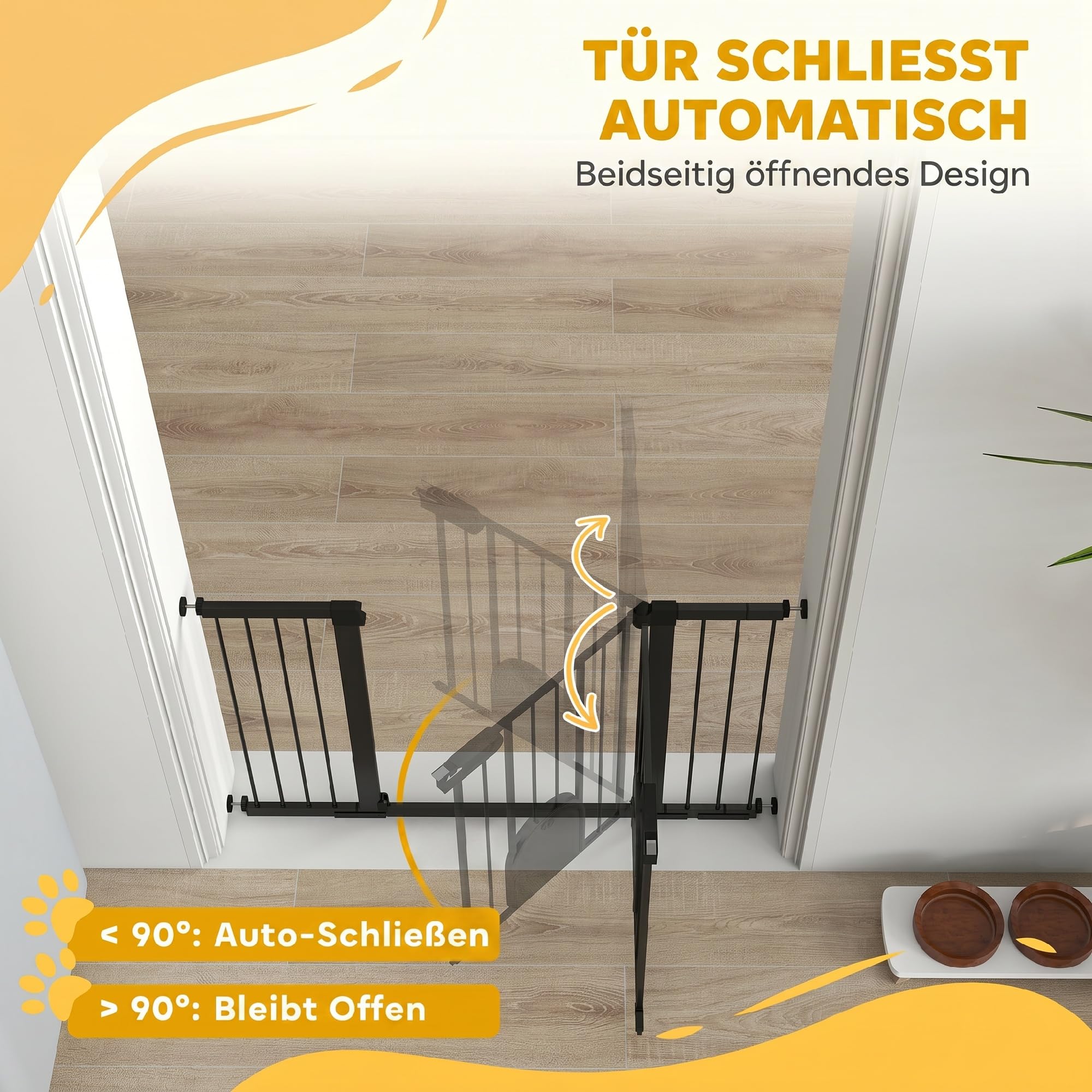 PawHut Türschutzgitter Klemmbefestigung für Haustier 75-131 x 76 cm Schwarz | Hunde Absperrgitter, Schutzgitter für Haustier, Klemmbefestigung, Stahl