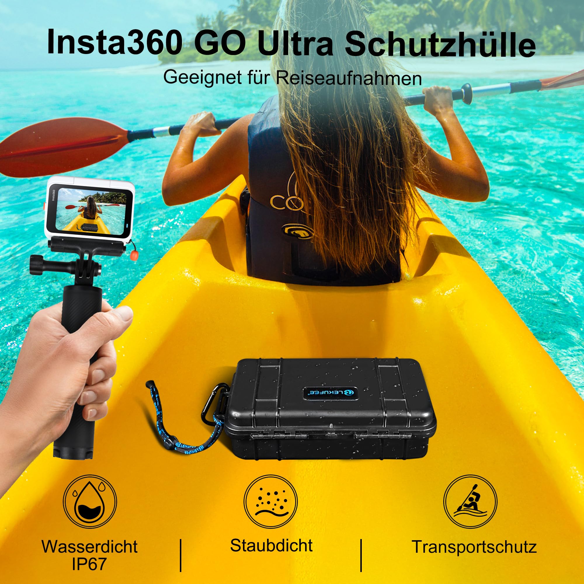 LEKUFEE Reise-Wasserdicht Reisekoffer für Insta360 GO Ultra, Standard-Bundle, Creator-Bundle und weiteres Zubehör (nur Koffer & Tasche)