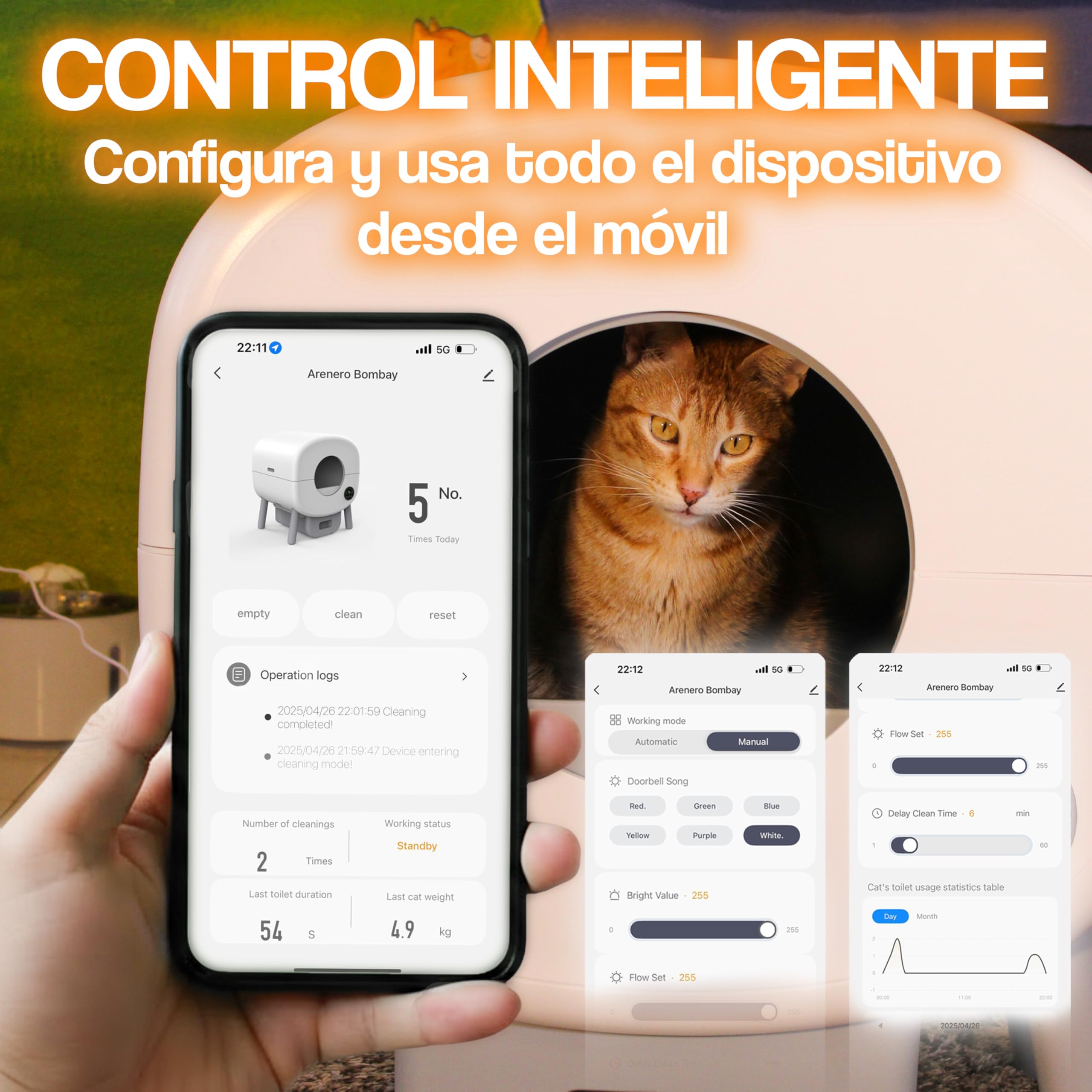Arenero Automatico Familia Bombay - Arenero Gatos Autolimpiable - Caixa de Areia para Gatos Automatico - Arenero Electrico - Automatic Cat Litter Box Cleaning - ONG contra la Leucemia - Inteligente