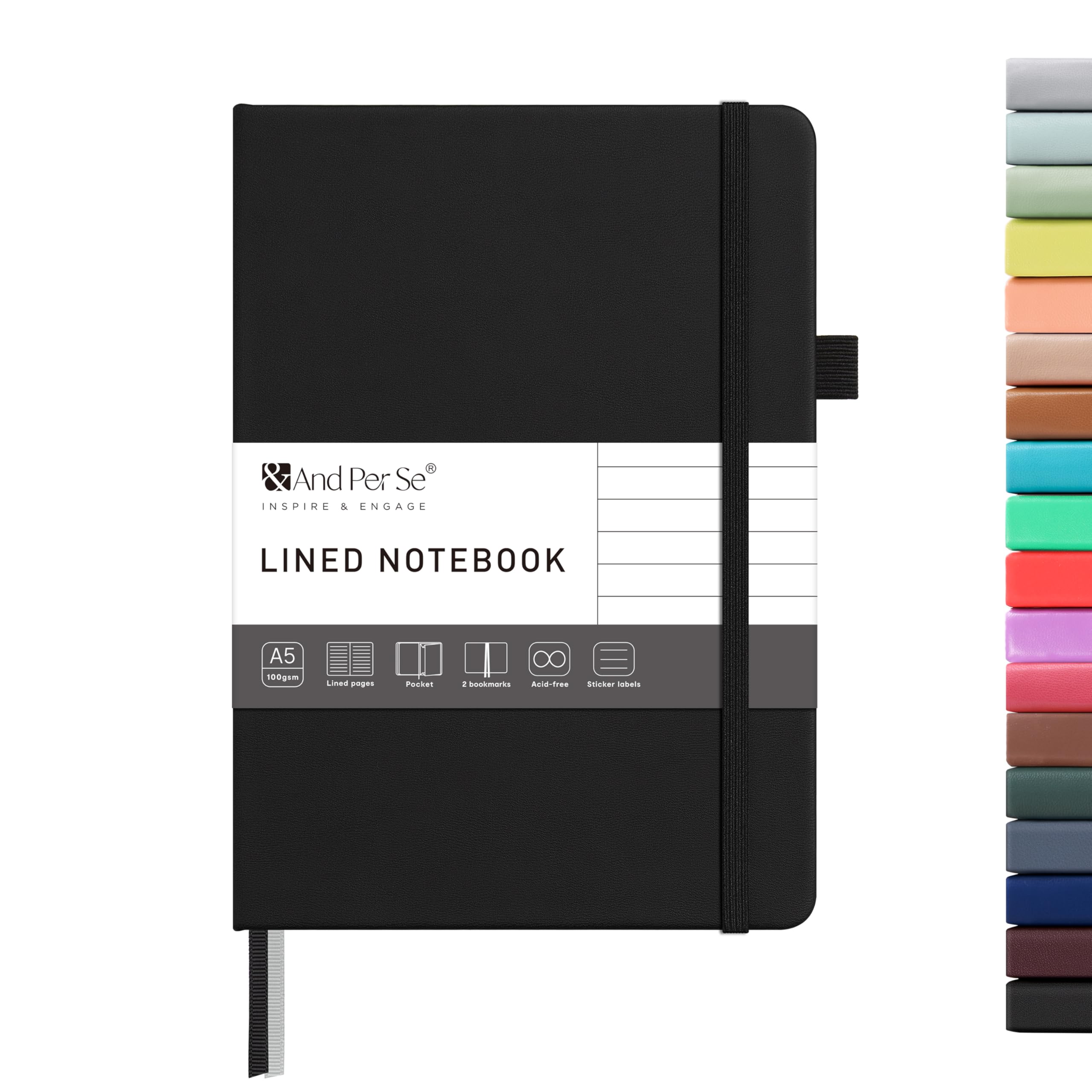 &And Per Se Lined Journal Notebook, A5 Hardcover Notebook, 160 Pages 100 GSM Thick Paper, Journal for Women & Men, Journaling Notebooks - 5.7" x 8" (Black) — image 1