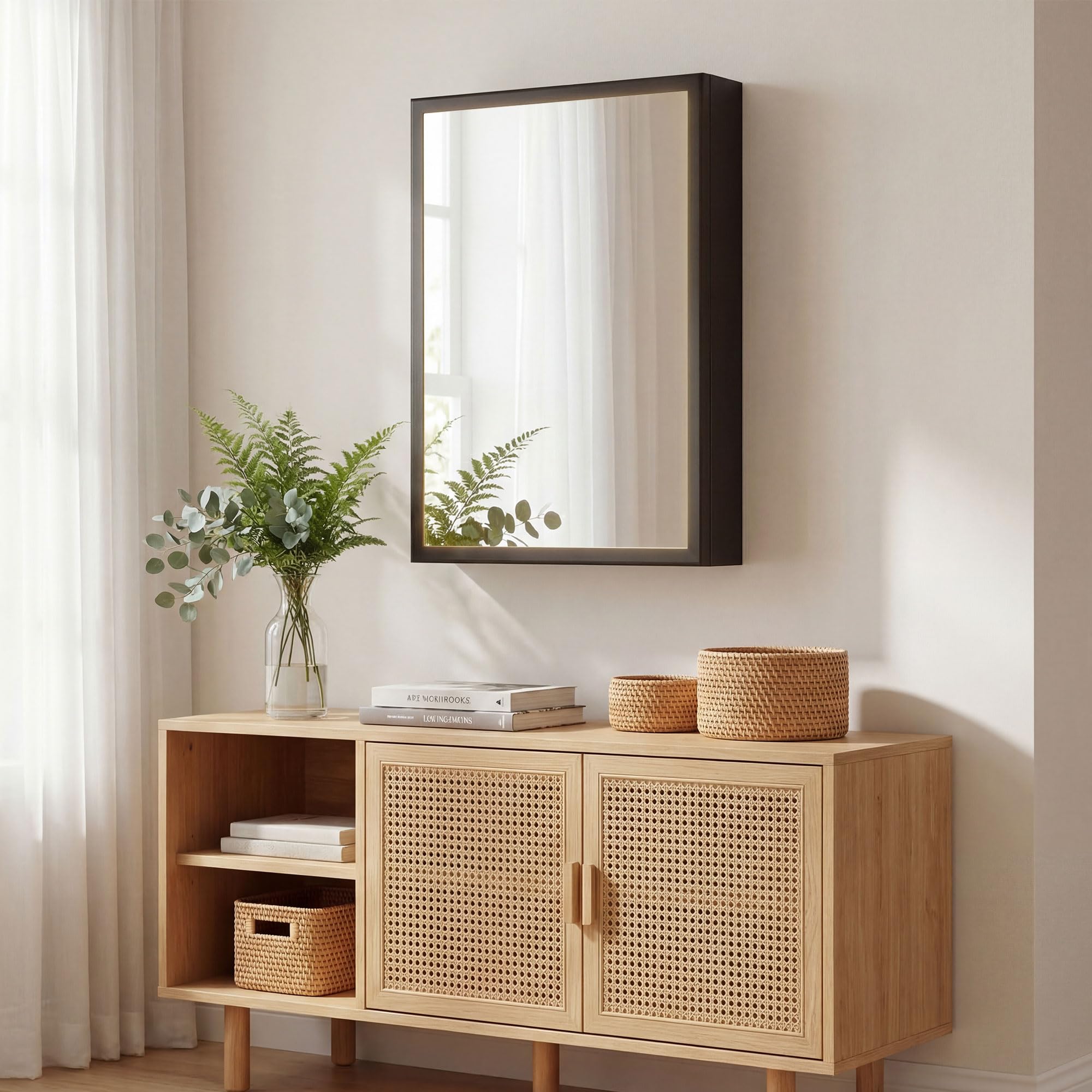 kleankin Specchiera Bagno in Acciaio con Armadietto a 3 Ripiani, Pensile Bagno con Chiusura Ammortizzata, 40x12x60cm, Nero