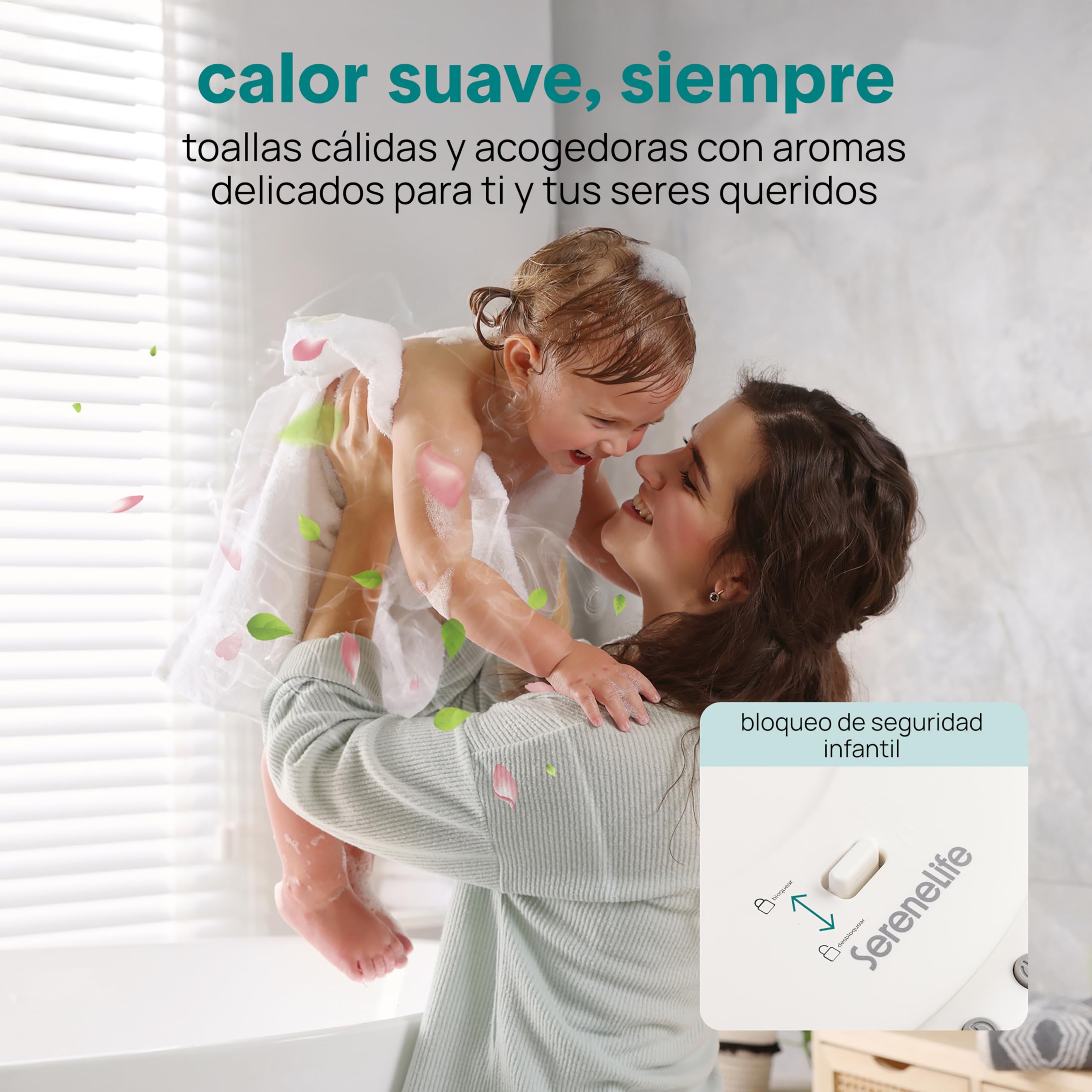SereneLife calentador de toallas independiente, Con piernas para baño y spa, Capacidad de 12L, Temporizador integrado, Discos de aroma e indicador LED