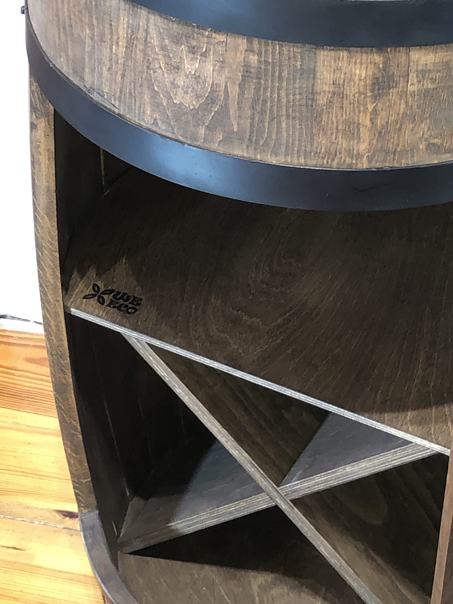 WEECO Mobiletto bar, barile in legno con illuminazione a LED RGB e un portavini. Mobile bar a forma di botte. Armadietto con ripianoper vini whisky birra, botte tavolo, Vino bar Grappa 80x50cm (wengé)