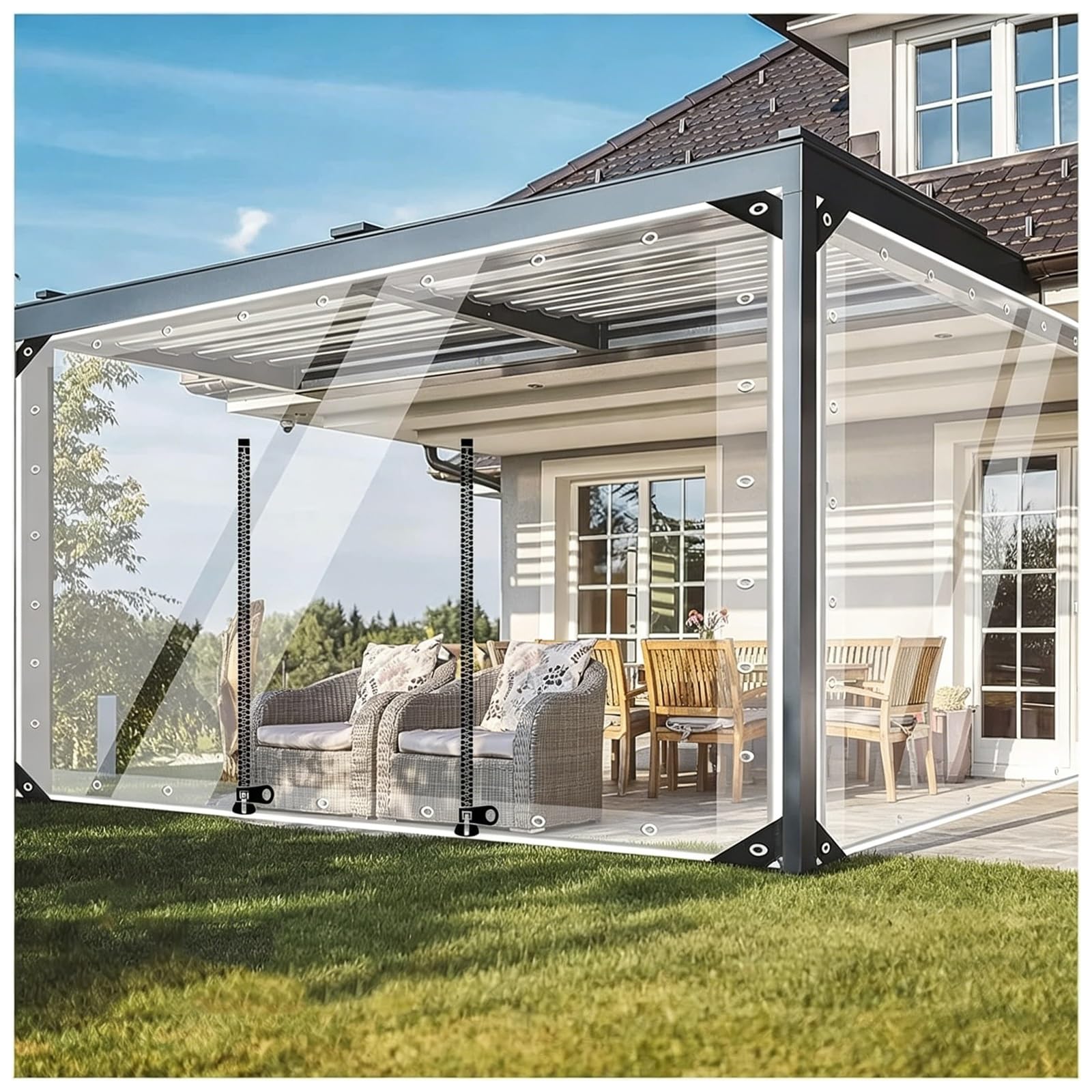 Curtain Patio Enclosure with Zipper, Clear Vinyl with Door Access, Weatherproof PVC Tarpaulin for Patios Porch Screen Rooms Gazebos, Waterproof Tarpaulin Made to Order(H1.8xW4.5m/H5.9xW14.7ft)