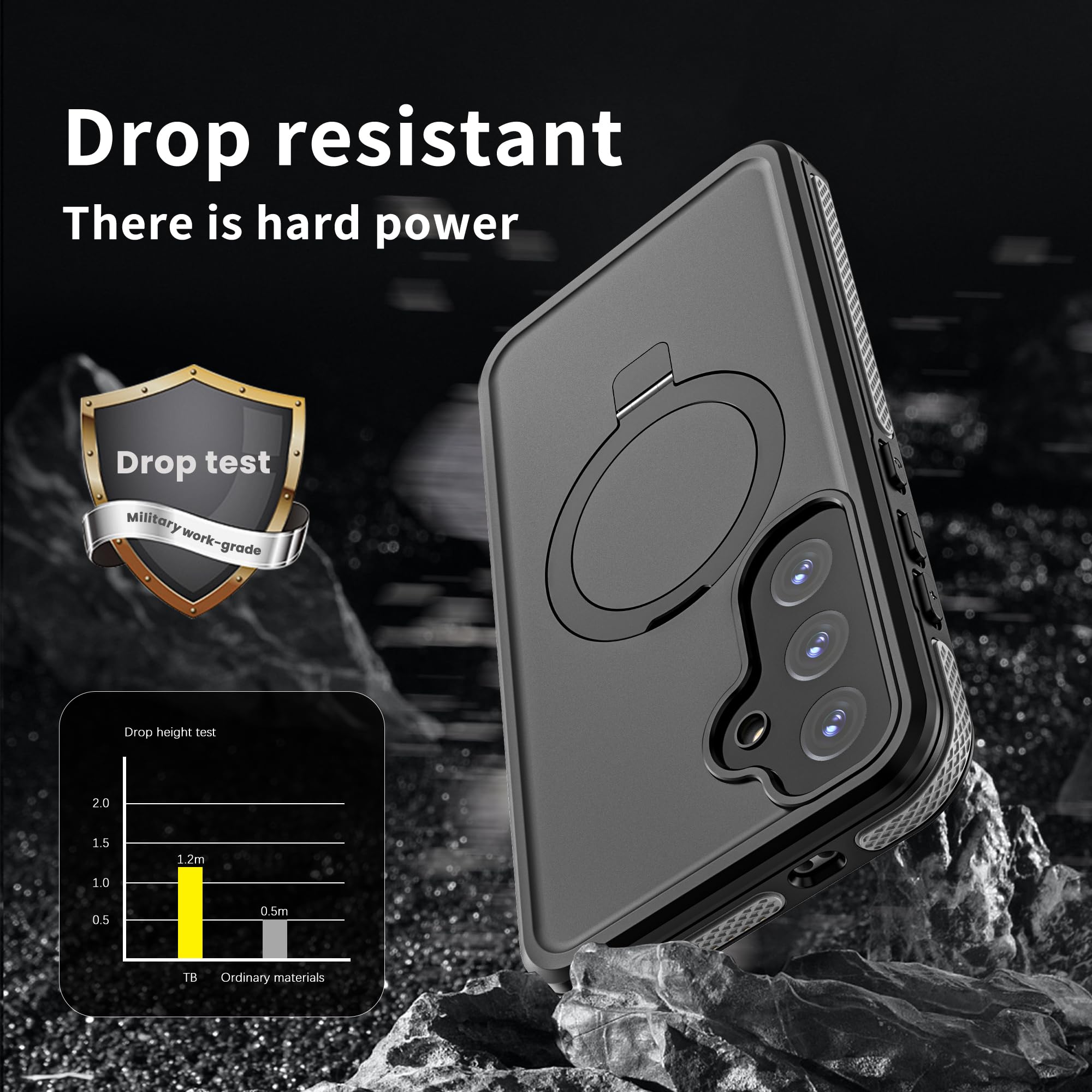 Beeasy Cover per Samsung Galaxy S25 Plus Impermeabile con Cavalletto,con MagSafe,Protezione Fotocamera/Schermo,360 Militare Antiurto Resistente Custodia,Indistruttibile Subacquea Waterproof Case
