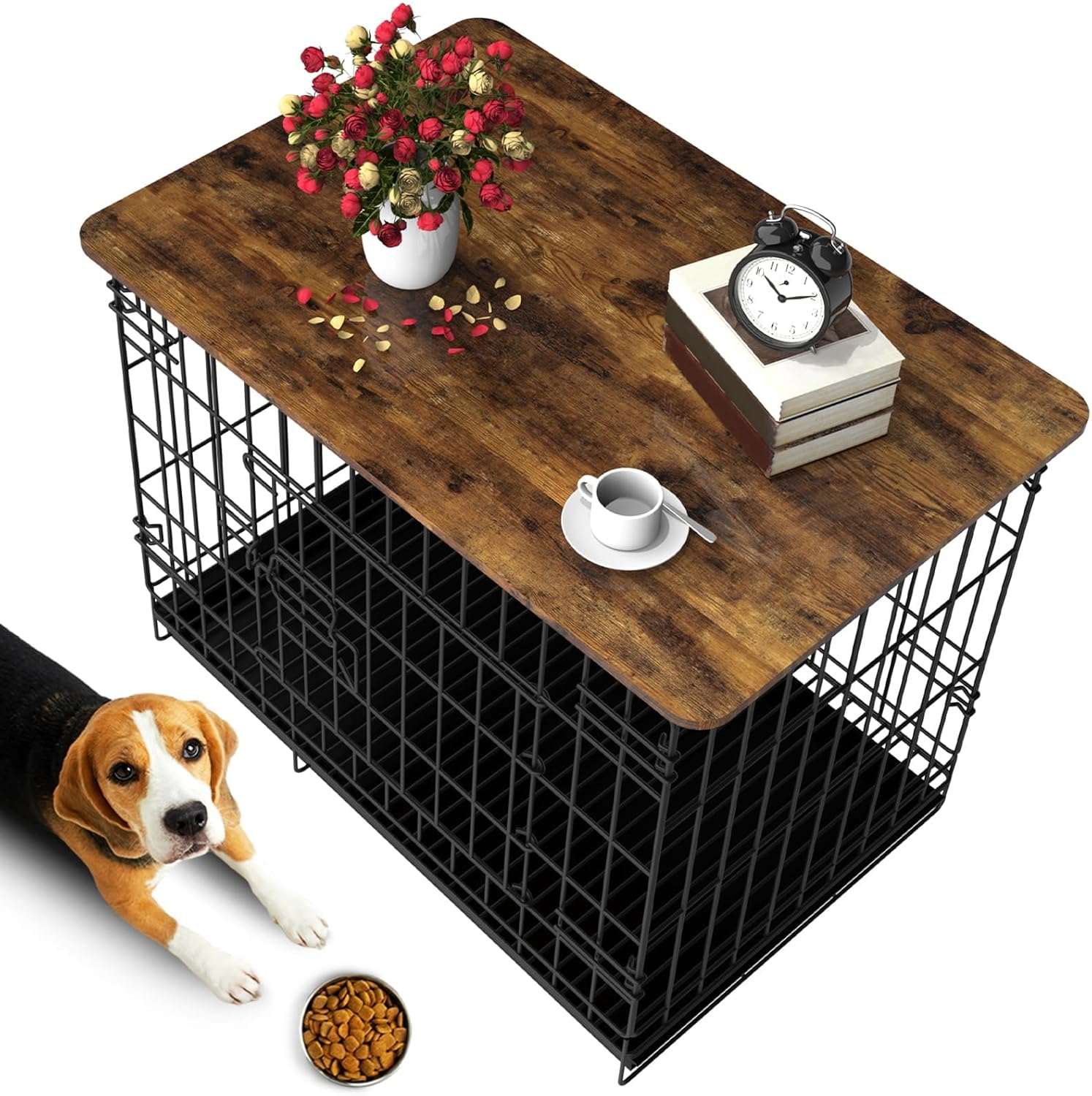 Dog Crate Topper Wood Countertop for 30 Inch Dog Cage, Dog Crate Table Topper Dog Kennel Topper (Rustic Brown, 30 Inch)