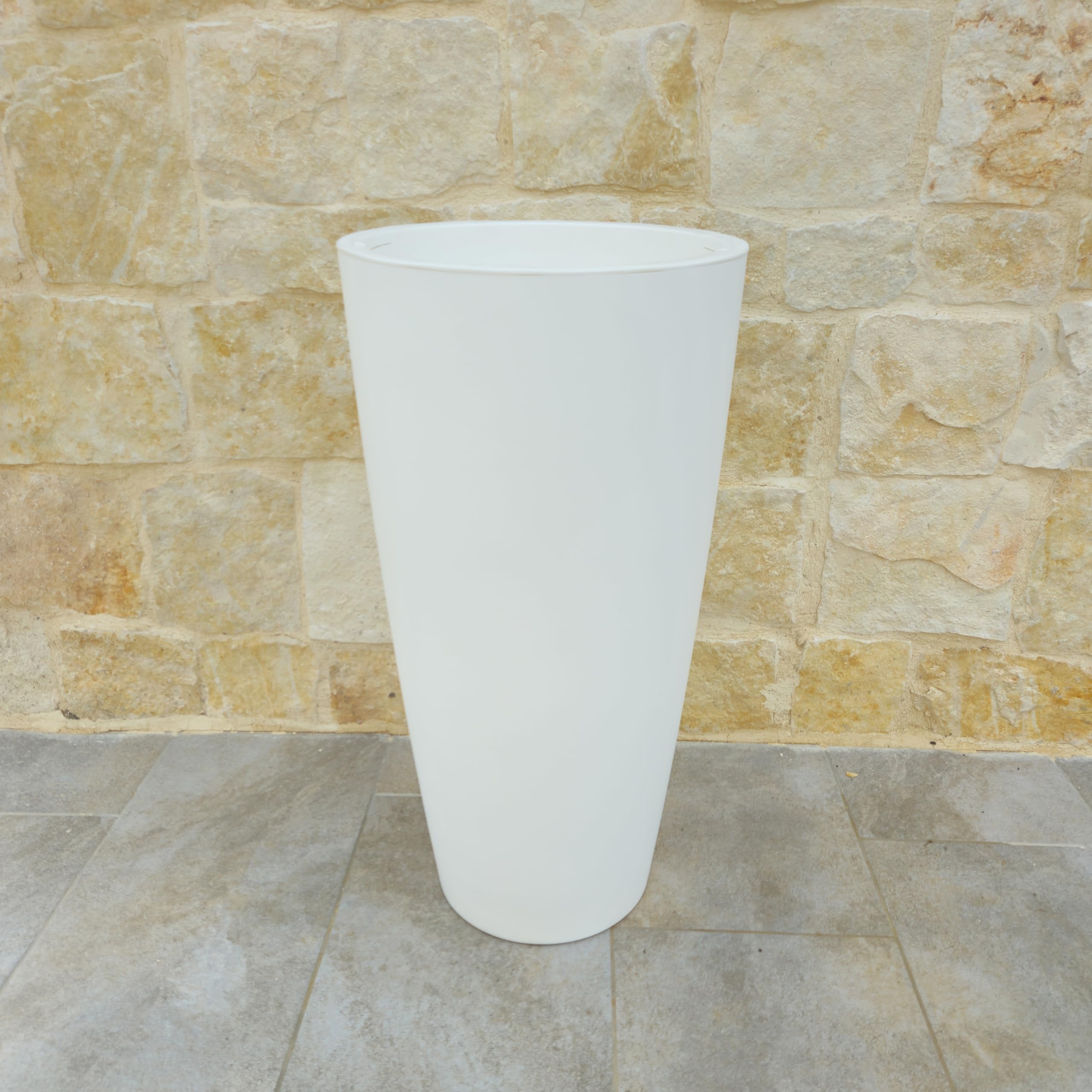 Nicoli Macetero alto Style 38 x 85 cm de altura, interior y exterior, base extraíble (2 unidades, 38 x 85 cm, blanco)